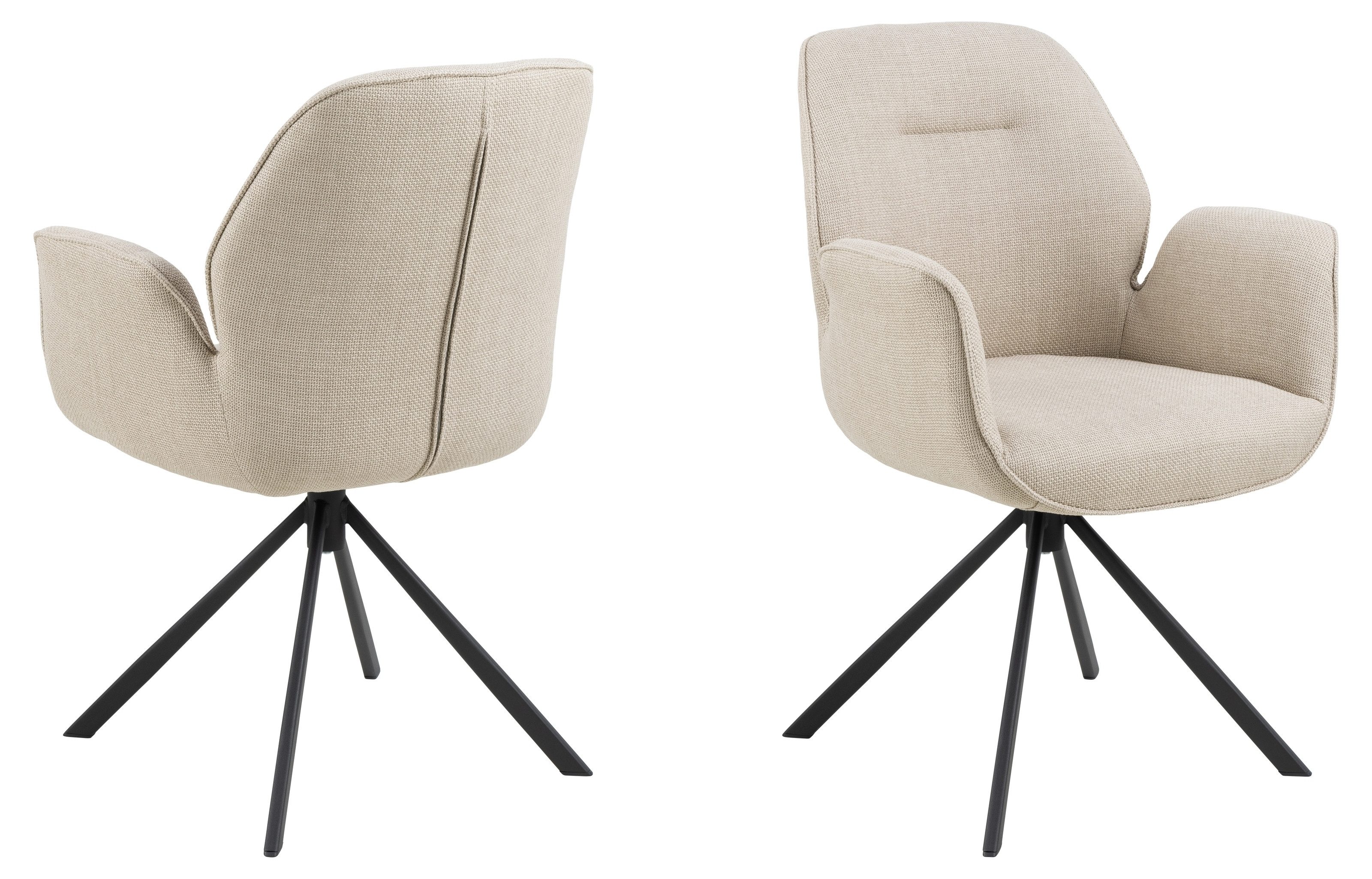 Armlehnstuhl Sternfuß schwarz, drehbar, in Beige, Stoff - 62x90x61cm (BxHxT)