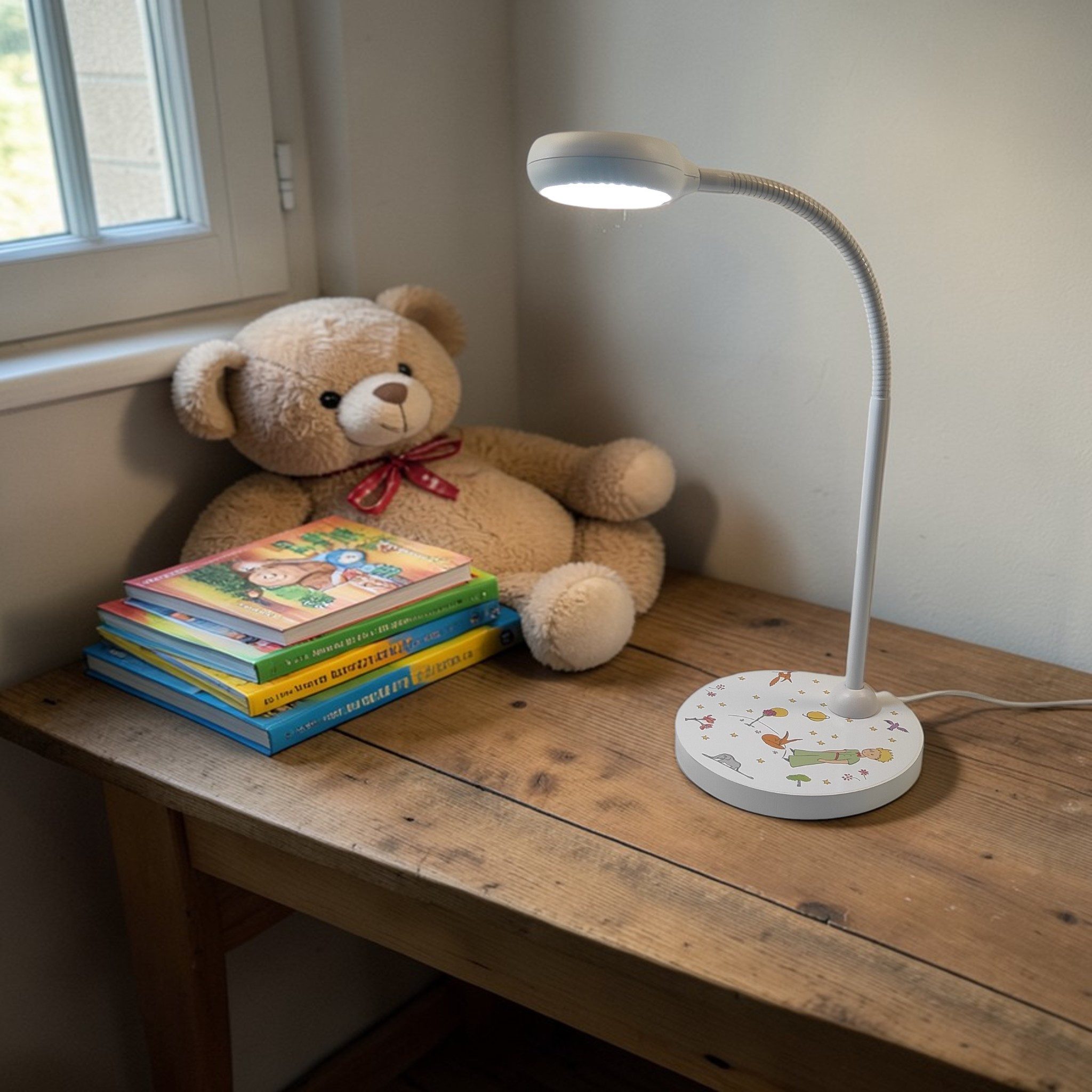 niermann Schreibtischlampe Kinderlampe mit Motiv "Der kleine Prinz", Kinderzimmer, ohne Leuchtmittel, flexibel verstellbarer Leuchtenarm, Made in Germany