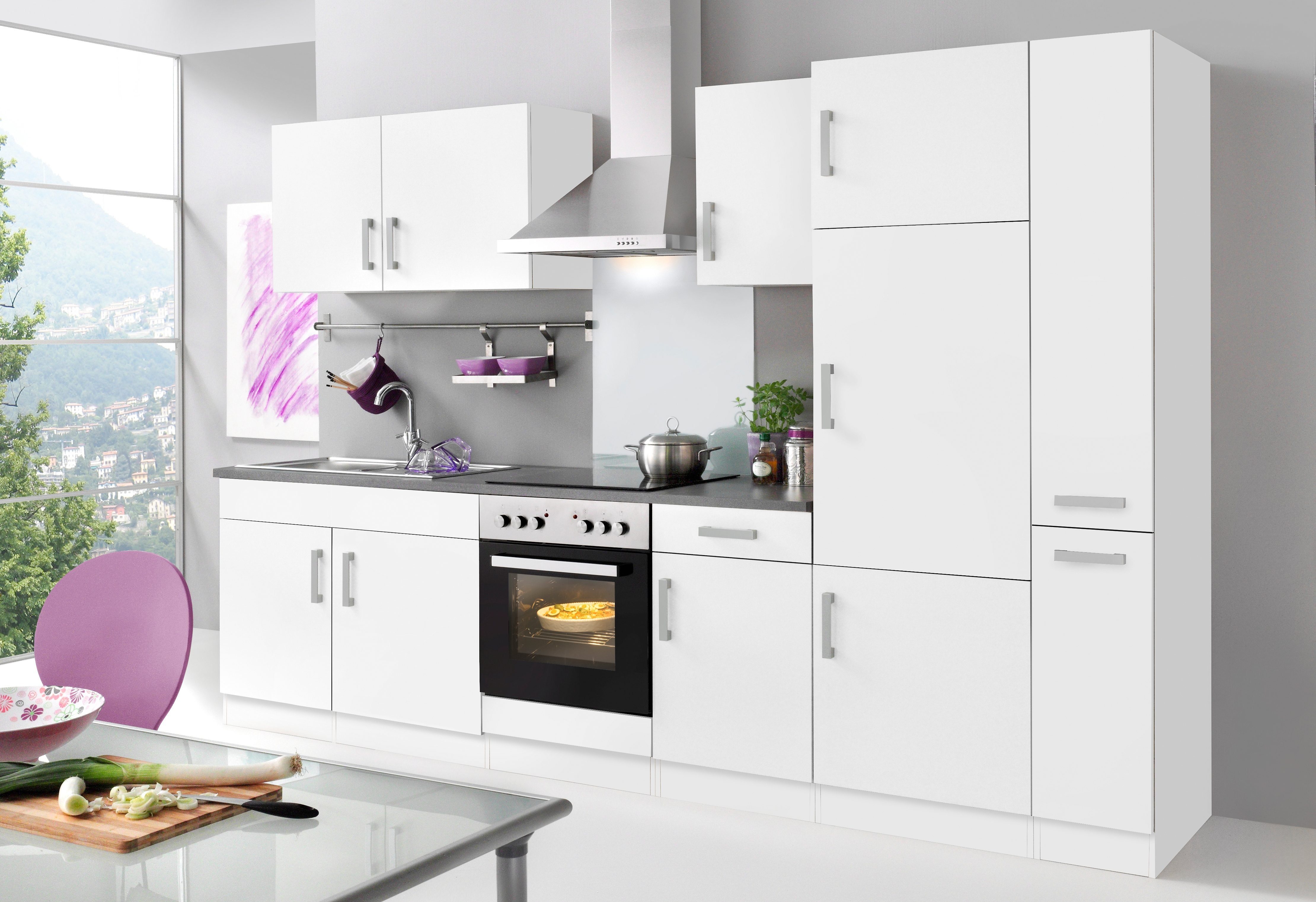 HELD MÖBEL Küchenzeile Toronto, mit E-Geräten, Breite 300 cm weiß/anthrazit | Küchenzeilen mit Geräten