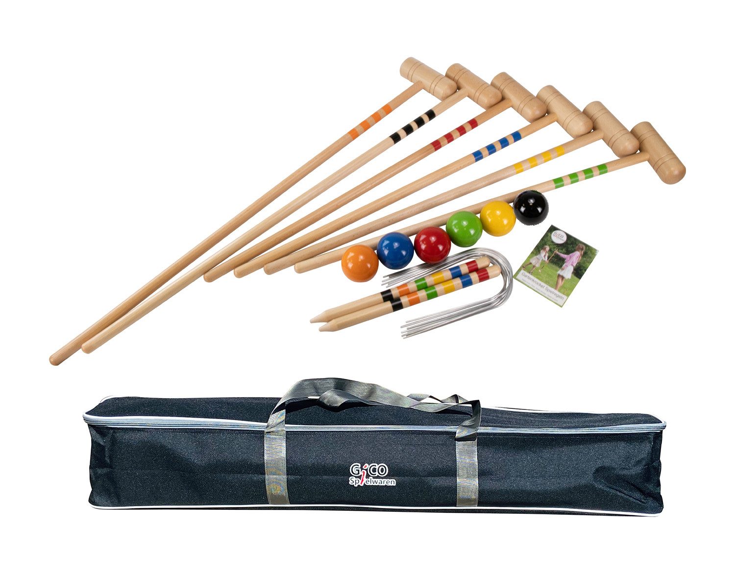 GICO Іграшки-Gartenset GICO Krocket Set Family 6 Spieler, 2x100cm,4x80 cm -3236, (Set, 17-tlg), Holz Krocketspiel für den Garten