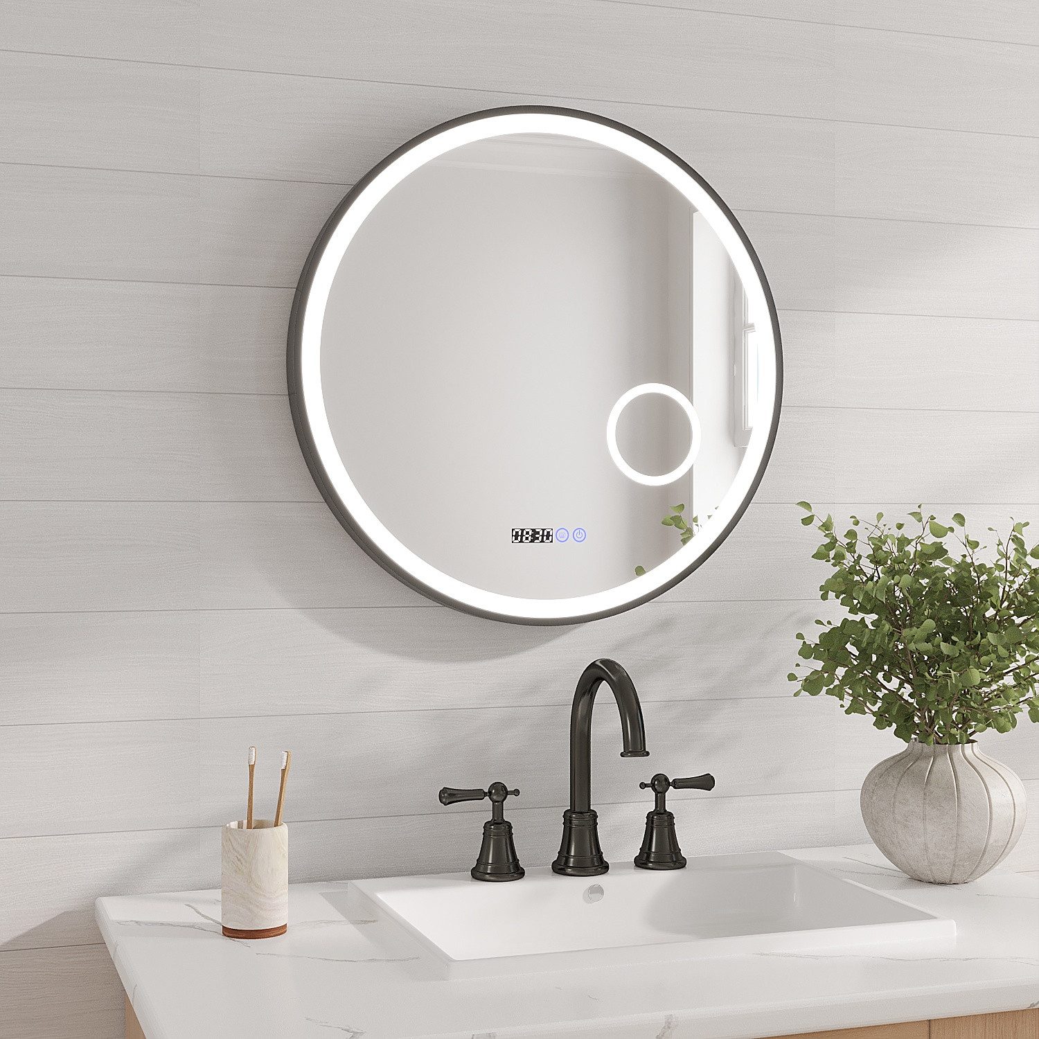 AQUALAVOS Badspiegel Badezimmerspiegel Rund 60x60cm Spiegel mit Beleuchtung günstig online kaufen
