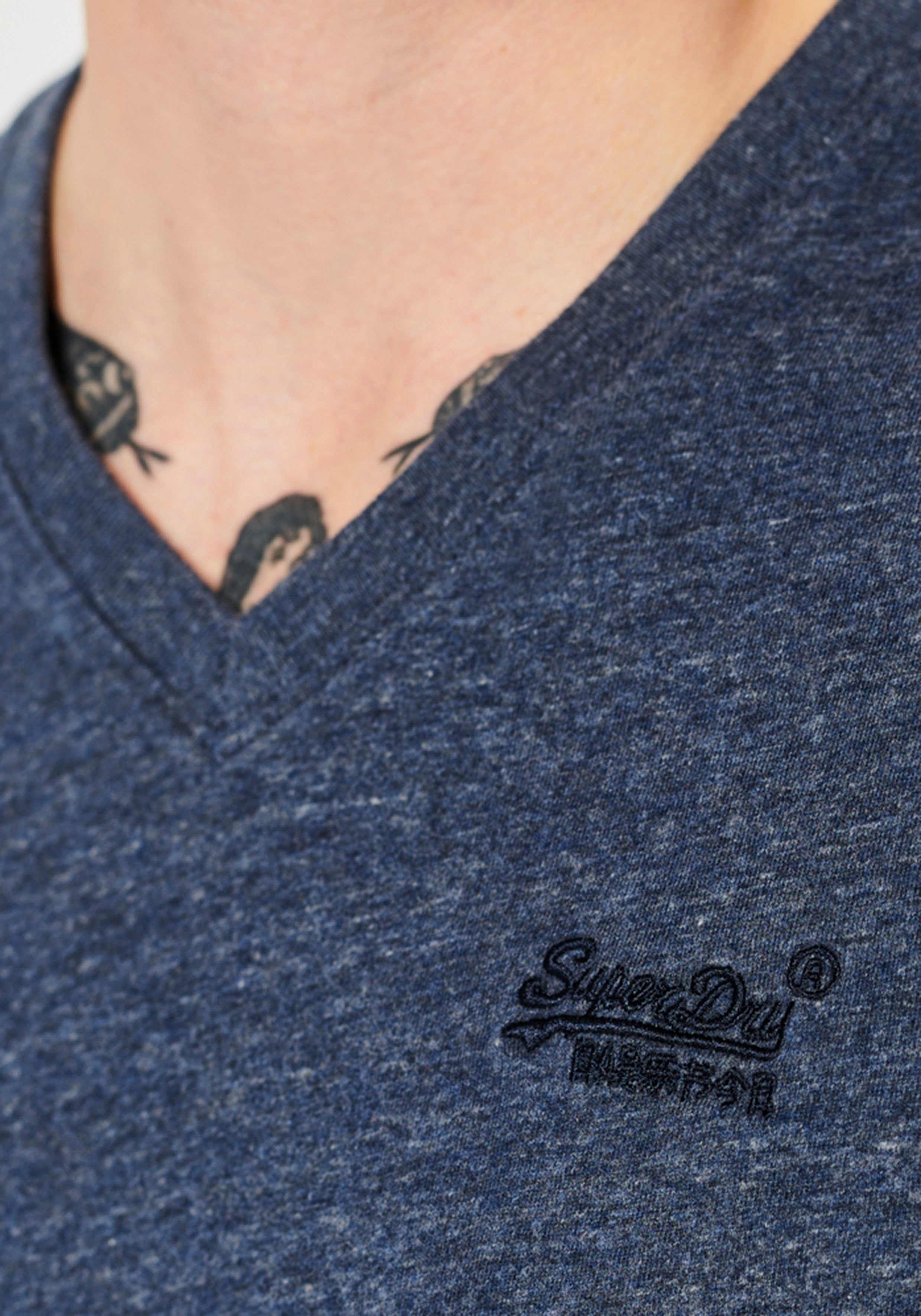 Superdry VINTAGE navy marl VEE EMB LOGO V-Shirt