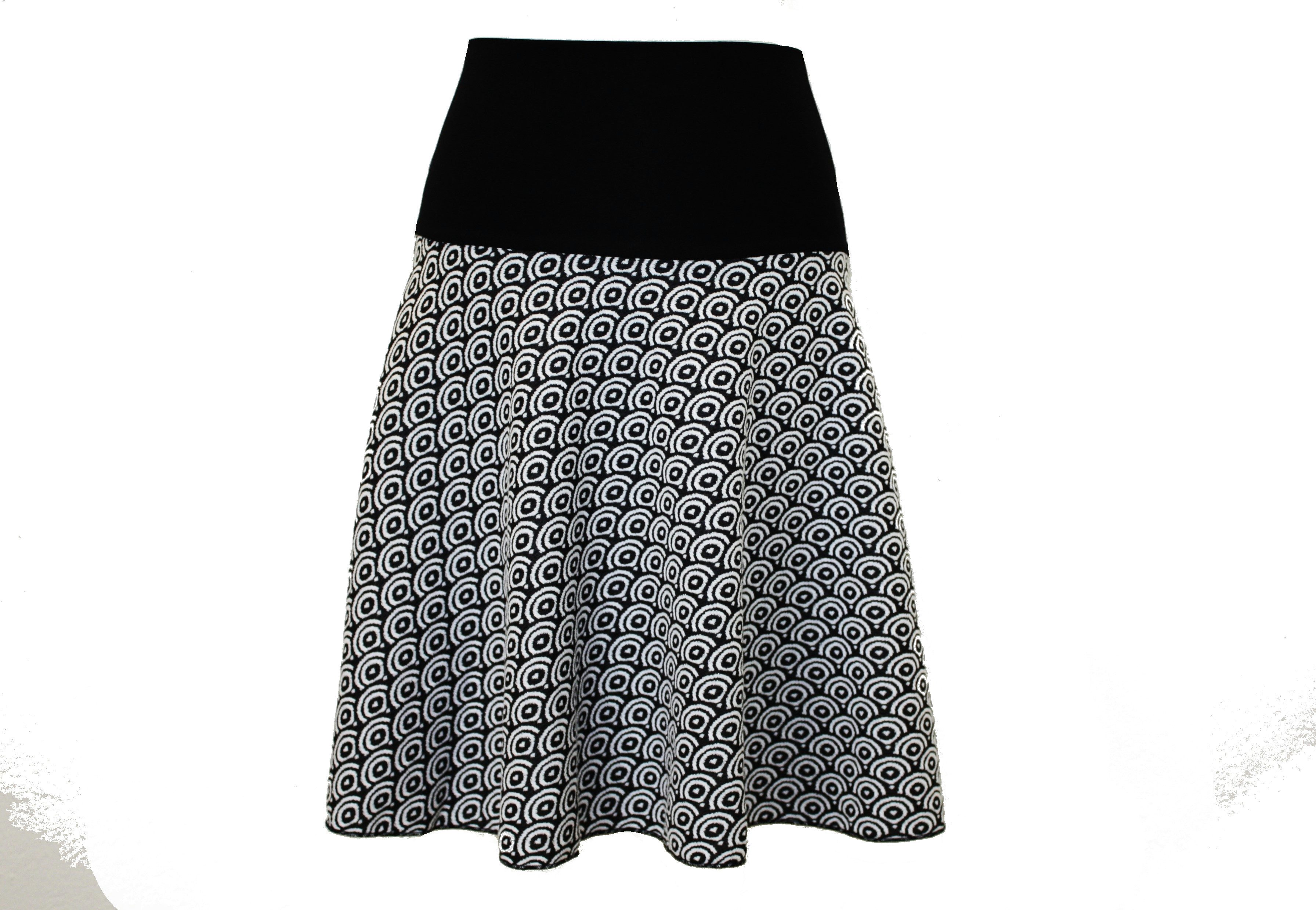 dunkle design A-Linien-Rock Schwarz Weiß Grau Grün 57cm Jacquard Strick ela günstig online kaufen