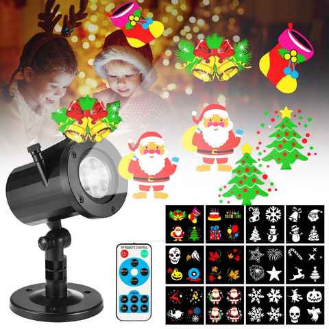 oyajia Projektionslampe LED-Projektor Weihnachtliche Rotierende Projektorlampe mit 12 Filmen, LED fest integriert, IP65 Außenbeleuchtung für Halloween, Geburtstag, Party, Weihnachten