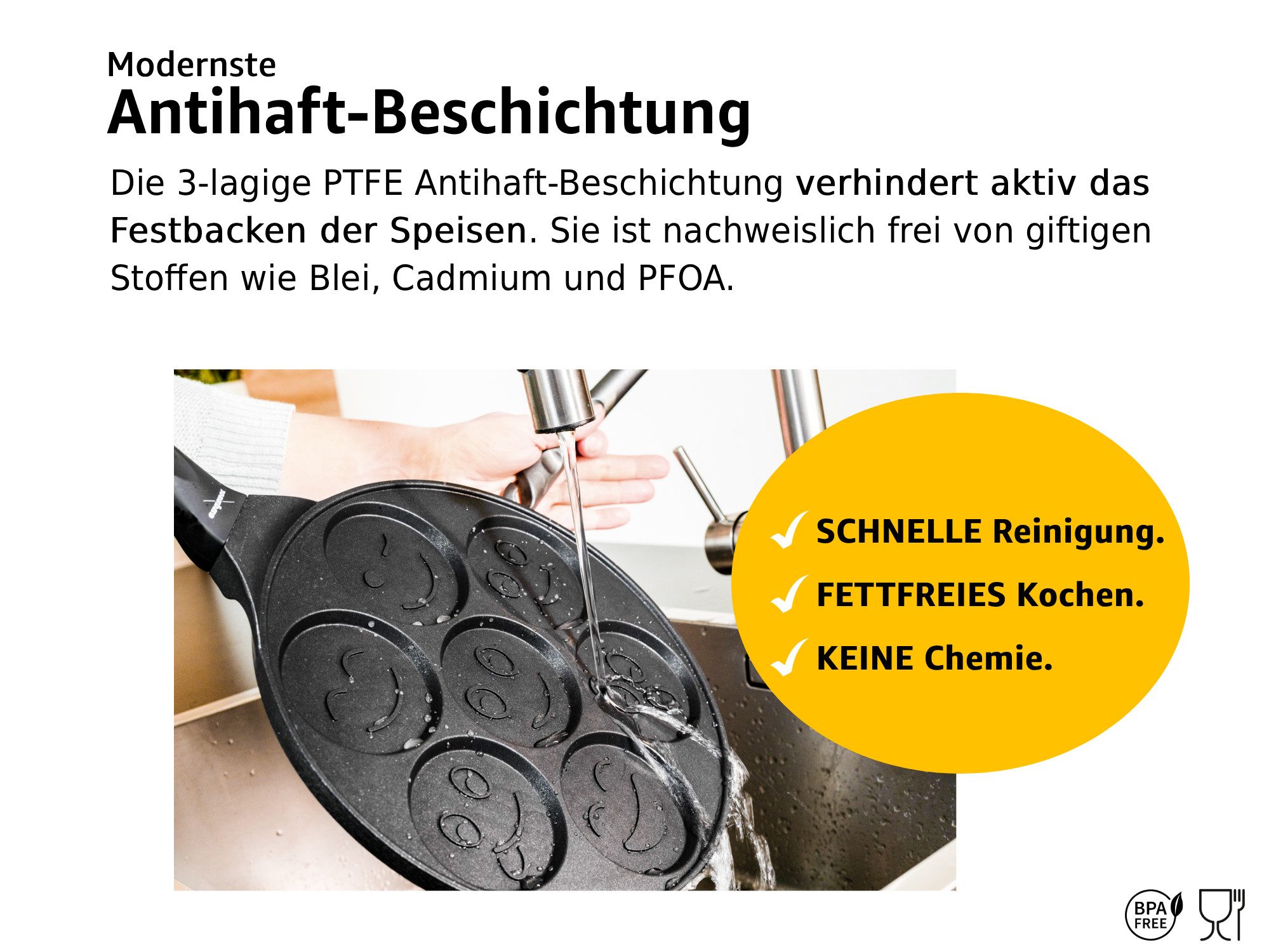 endusor Crêpepfanne Pancake Pfanne ⌀26cm mit 7 Smiley Motiven für Kinder, Aluminiumguss (Alle Herdarten inkl. Induktion, Ø 26cm Bratpfanne), modernster Antihaft – Bild 4 von 5