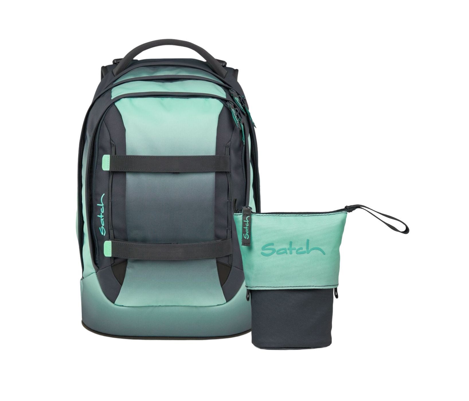 Satch Schulranzen Schulrucksack-Set PACK Gradient Mint 2-teilig (2-teilig), ergonomisch, Your-Size-System: auf Körpergröße anpassbar