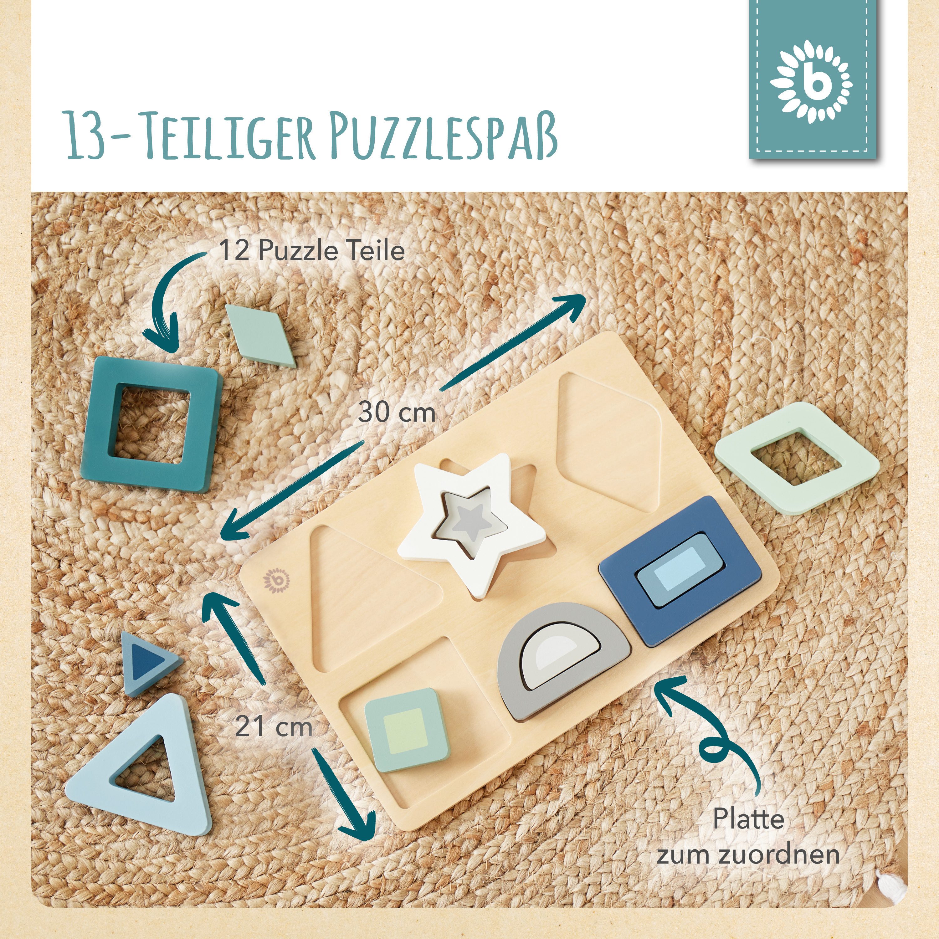 BIECO Steckpuzzle Steckpuzzle Holz Geometrische Formen Puzzle Baby Holzspielzeug, Puzzleteile – Bild 4 von 5