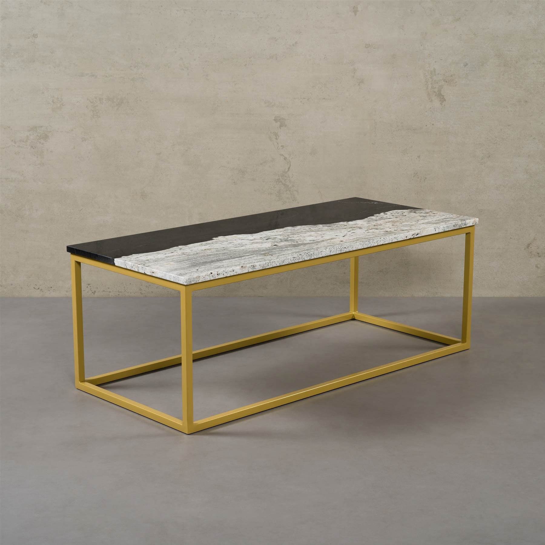 MAGNA Atelier Couchtisch GÖTEBORG mit ECHTEM MARMOR, Sofatisch eckig, Couchtisch, schwarz gold Metallgestell, 110x50x40cm Copacabana