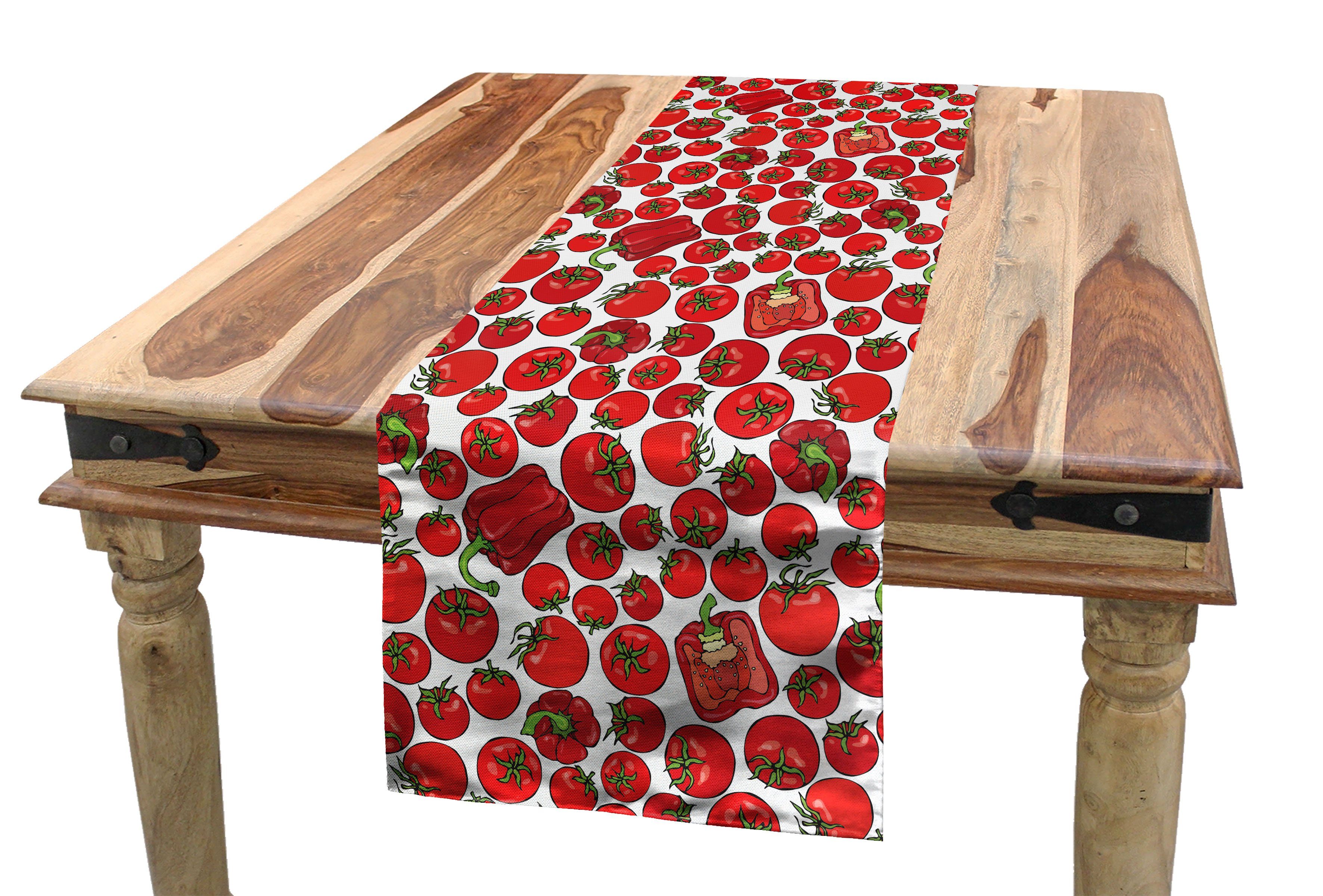 Abakuhaus Tischläufer Dekorativer Tomaten-Paprika-Muster Tischläufer, Esszimmer Küche Rechteckiger Rote Essen