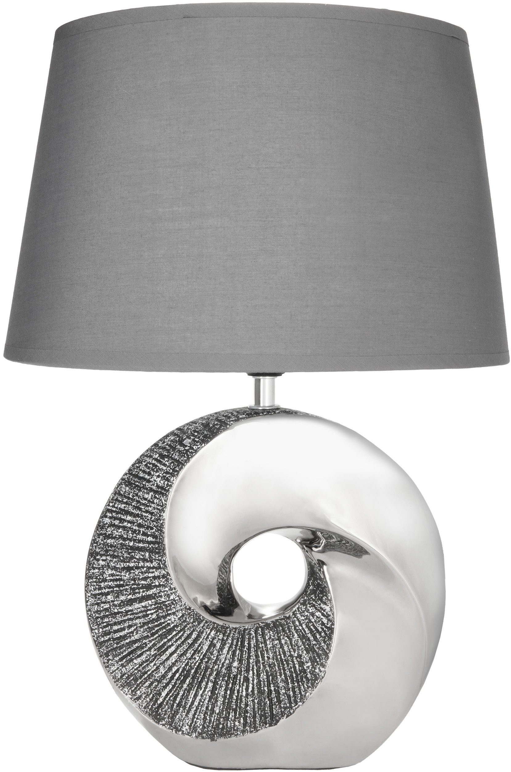 BRUBAKER Nachttischlampe Tischlampe Stein Ring Silber, ohne Leuchtmittel, Moderne Tischleuchte mit Keramikfuß, Höhe 42,5 cm