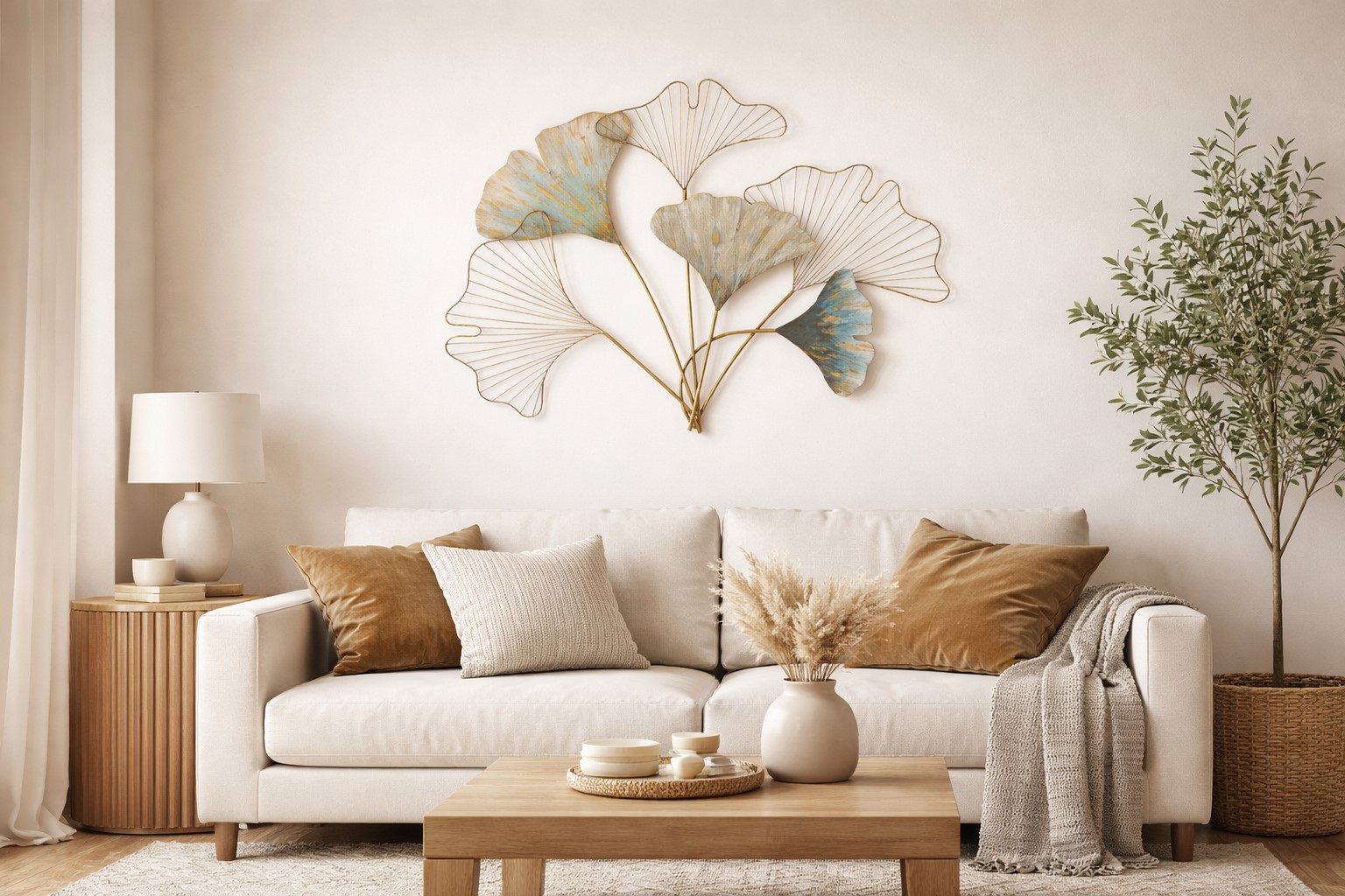 moebel-direkt-online Wanddekoobjekt Große Metalldekoration Gingkoblätter, Vintage-Optik