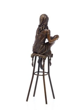 Aubaho Skulptur Bronzefigur Frau auf Barhocker Akt erotische Kunst Bronze Skulptur scu