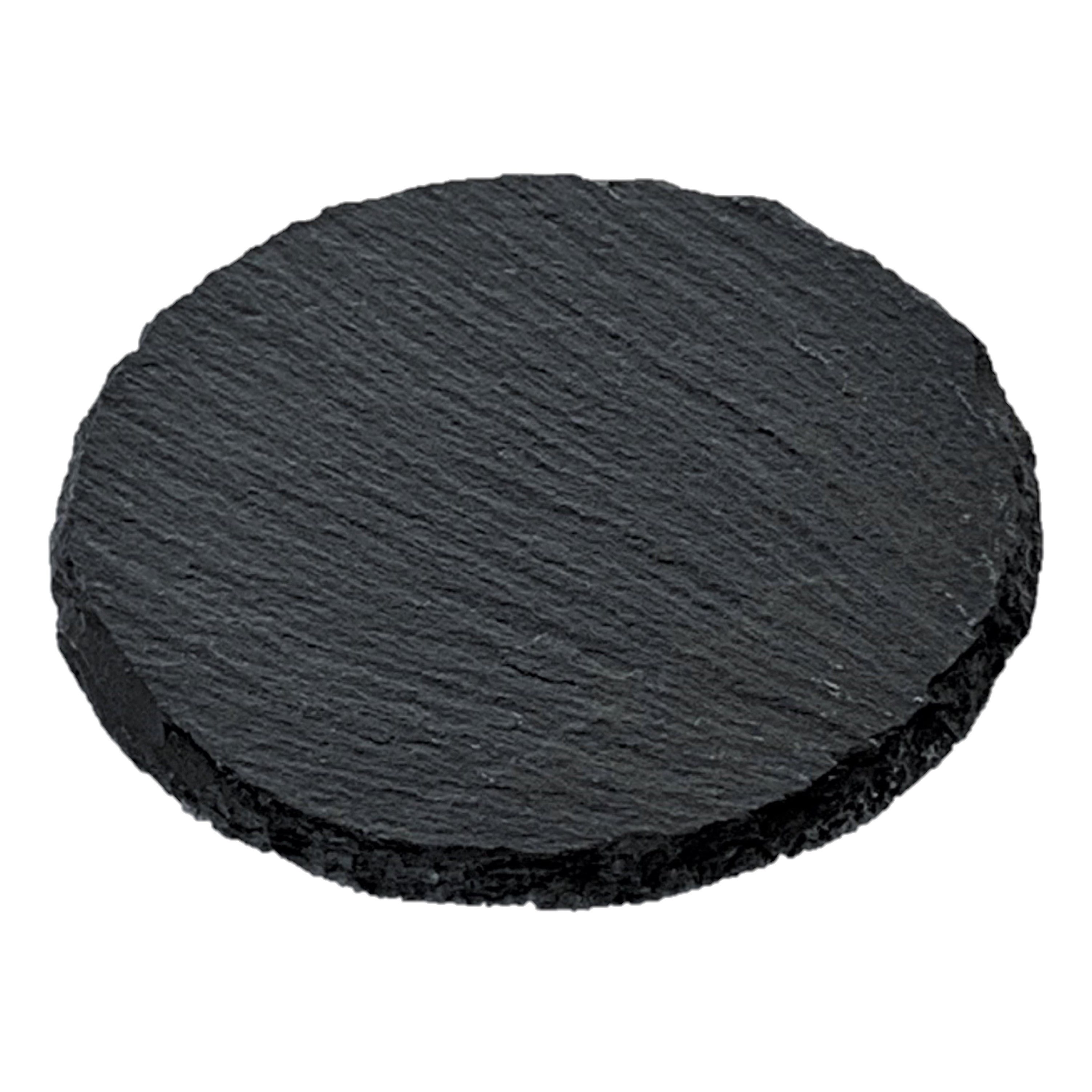 Dragimex Getränkeuntersetzer SCHIEFER-DEKOPLATTE. RUND. 10cm. Kanten GEBROCHEN.