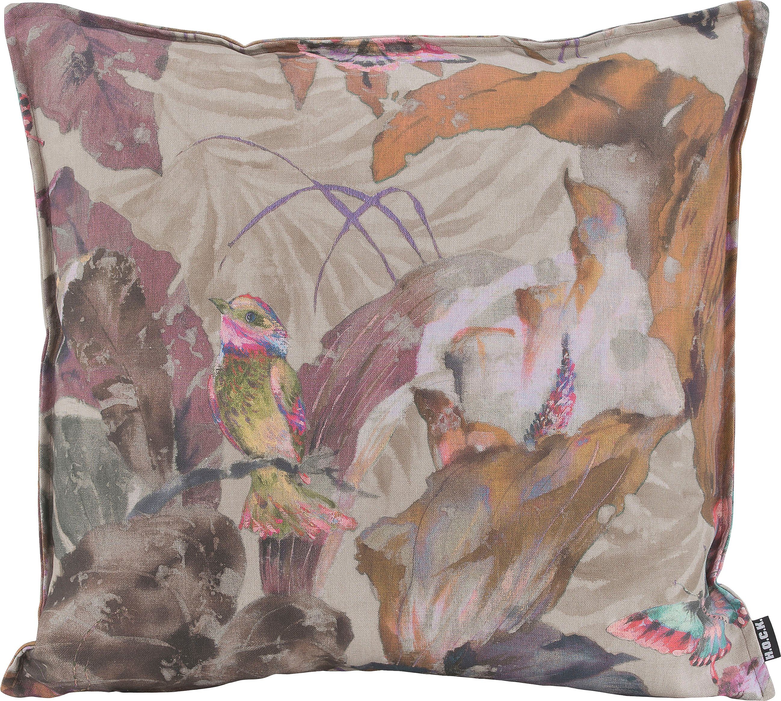 H.O.C.K. Dekokissen Lilly Love, mit Vogelprint in Aquarelloptik, Kissenhülle mit Füllung, 1 Stück