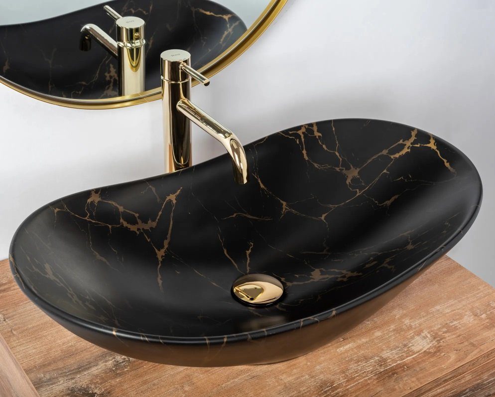 wohnwerk.idee Aufsatzwaschbecken Waschbecken Marmor Optik Schwarz günstig online kaufen