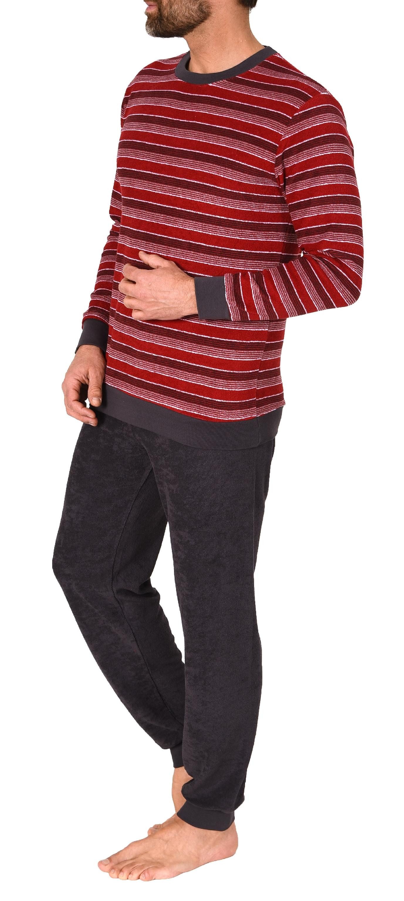 Normann Pyjama Herren Frottee Schlafanzug lang, Pyjama mit feinem Ringel-Muster