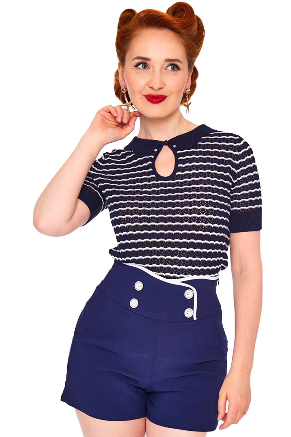 Voodoo Vixen Shirttop Scallop Stripe and Collar Stricktop Retro Vintage 50s 50er