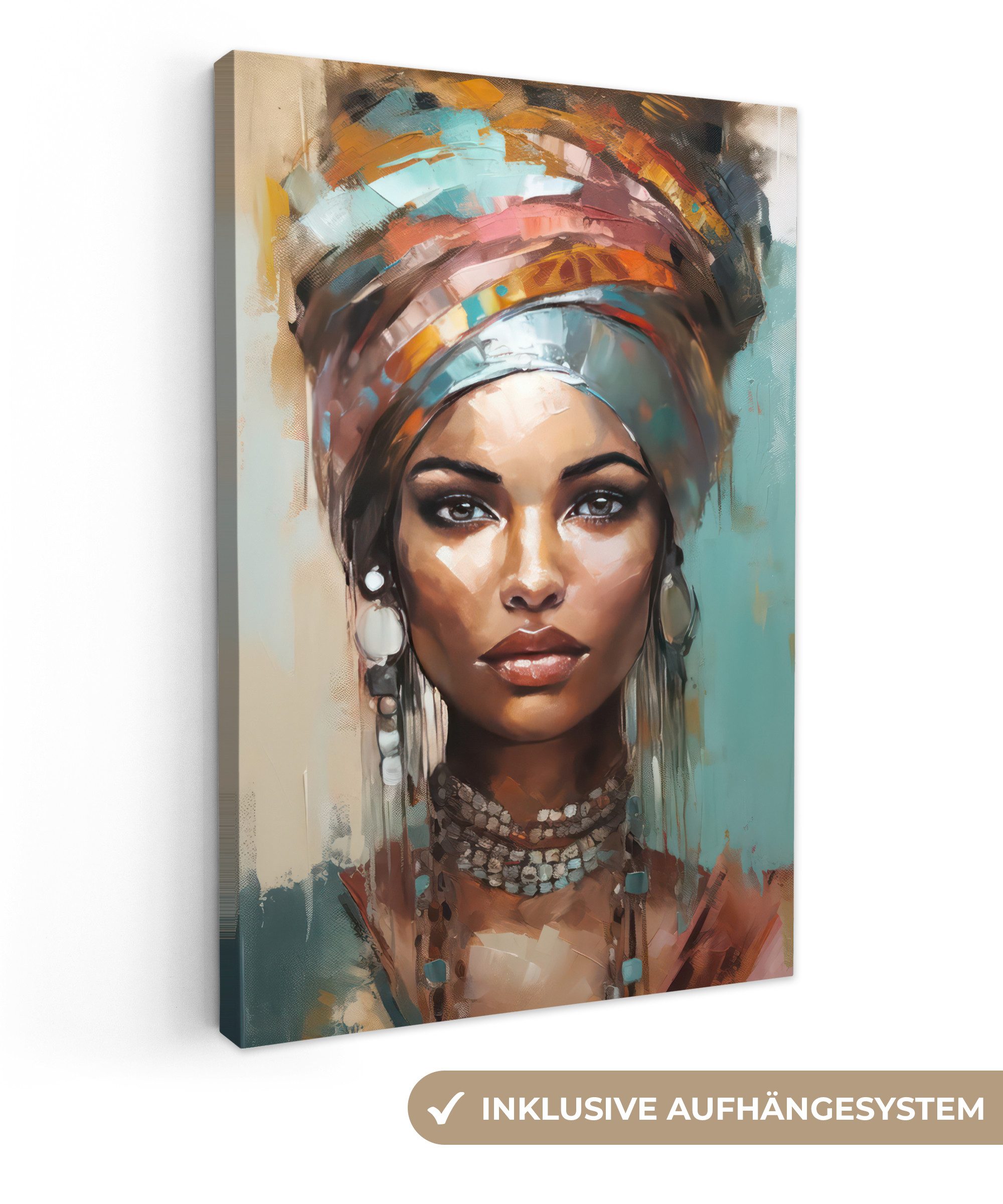 OneMillionCanvasses® Leinwandbild Frau - Kunst - Schmuck - Porträt, Fotodruck (1 St), Leinwand Canvas Wandbild, Wanddekoration 20x30 cm