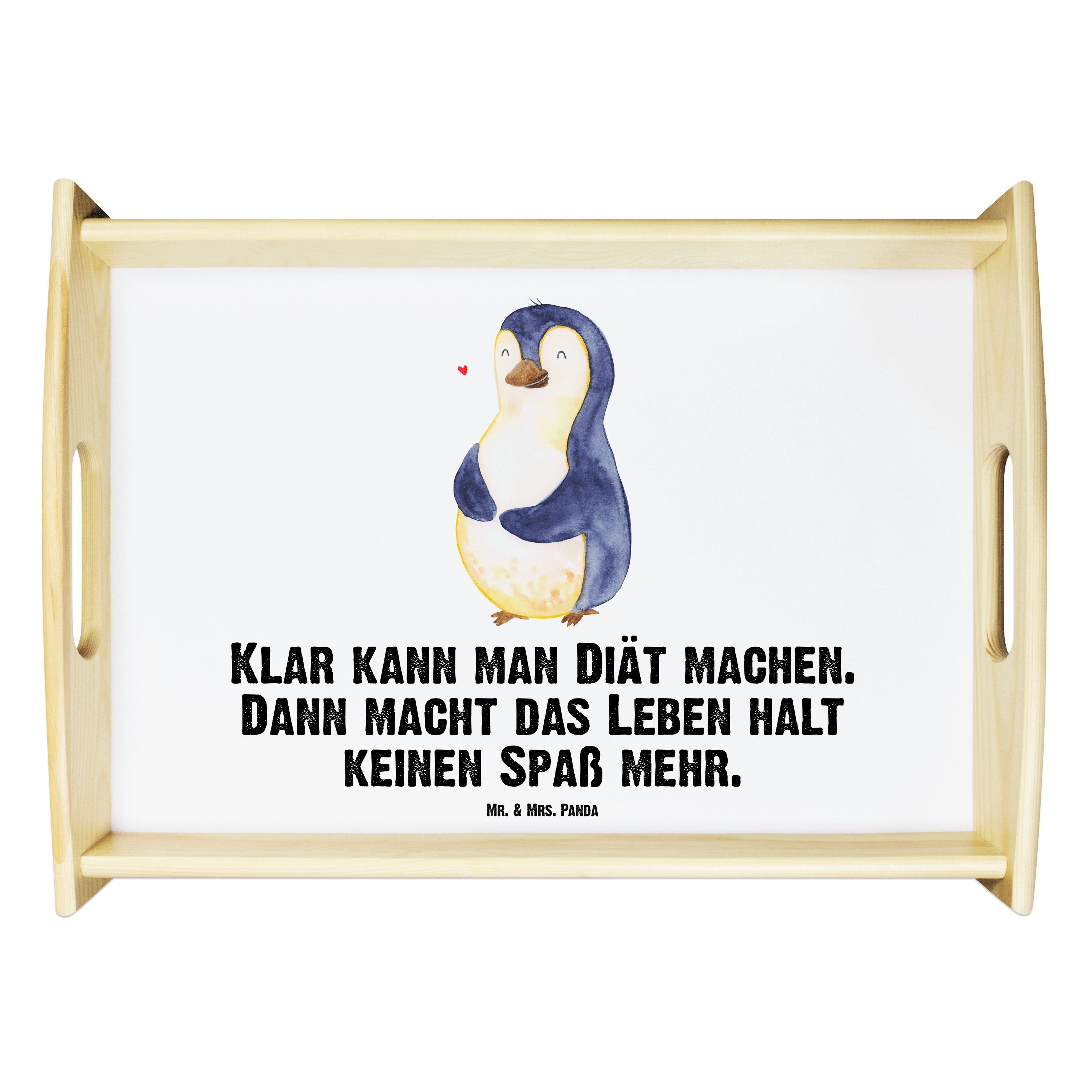 Mr. & Mrs. Panda Tablett Pinguin Diät - Weiß - Geschenk, Abspecken, kugelrund, dick, Dekotable, Echtholz lasiert, (1-tlg)