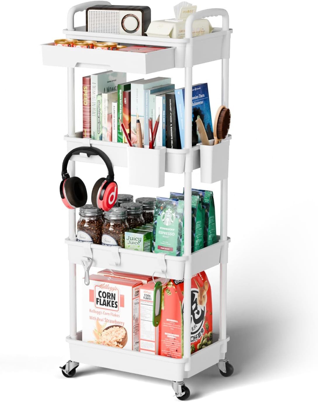 SPACEKEEPER Servierwagen 4-stöckiger Rollwagen mit Schublade – Badorganizer & Küchenorganizer, (1 St), Mobiler Aufbewahrungswagen für enge Nischen, Küche & Wäscherei