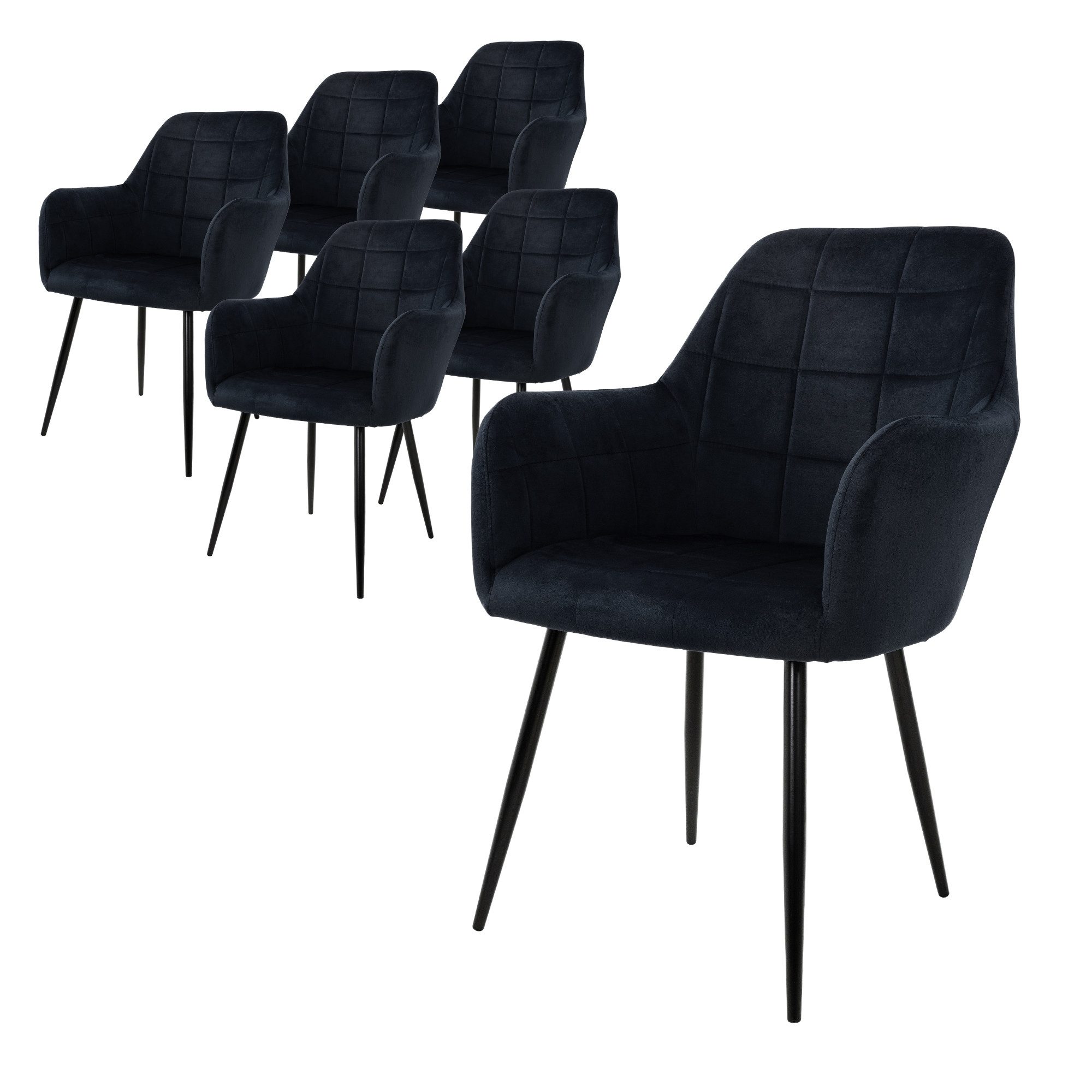 ML-DESIGN Stuhl Esszimmerstühle mit Rücken und Armlehnen aus Ergonomische Stühle (6 St), 6er Set Küchenstühle Schwarz 58x60x84cm aus Samt mit Metallbeine