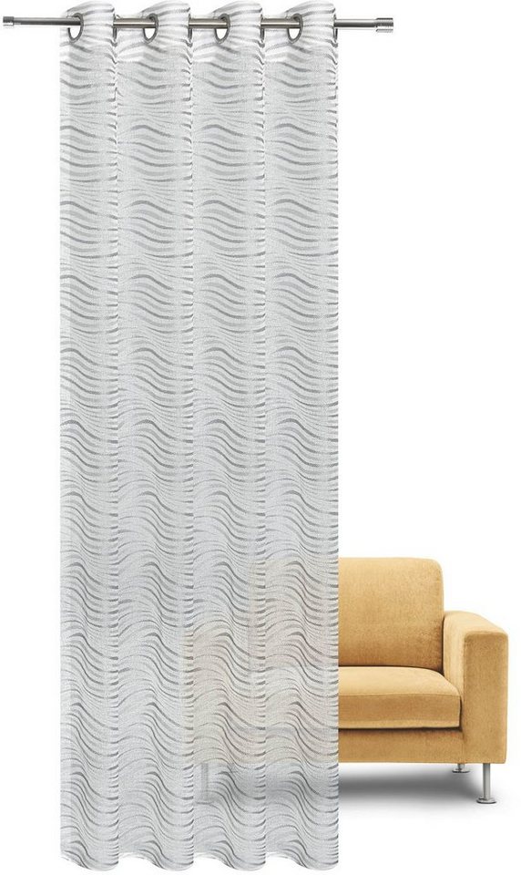 Gardine Aileen, Gerster, Ösen (1 St), transparent, Wirkware, Moderner  Ösenschal mit Wellen