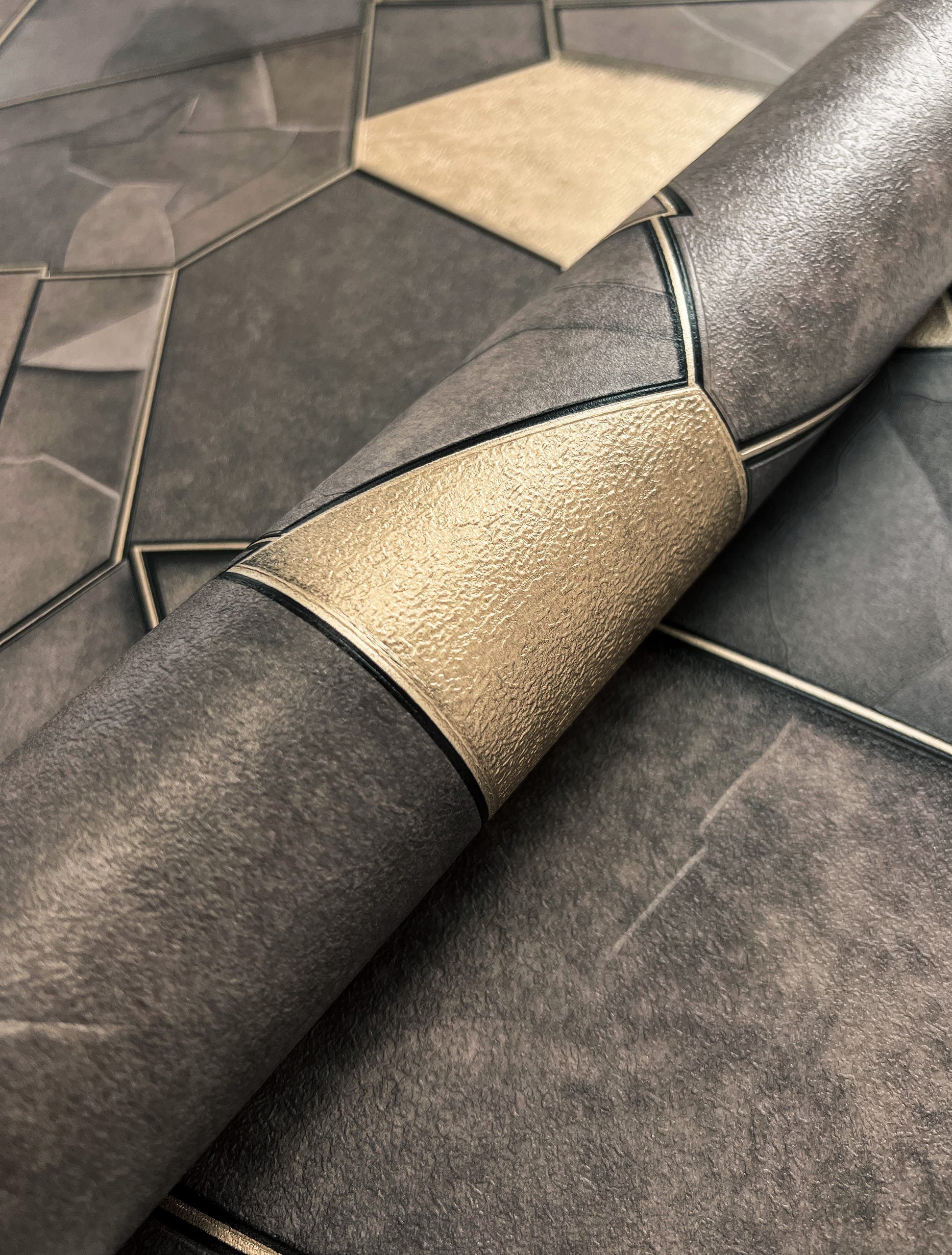 Newroom Vliestapete, Anthrazit Tapete Modern Stein - Mustertapete Steintape günstig online kaufen