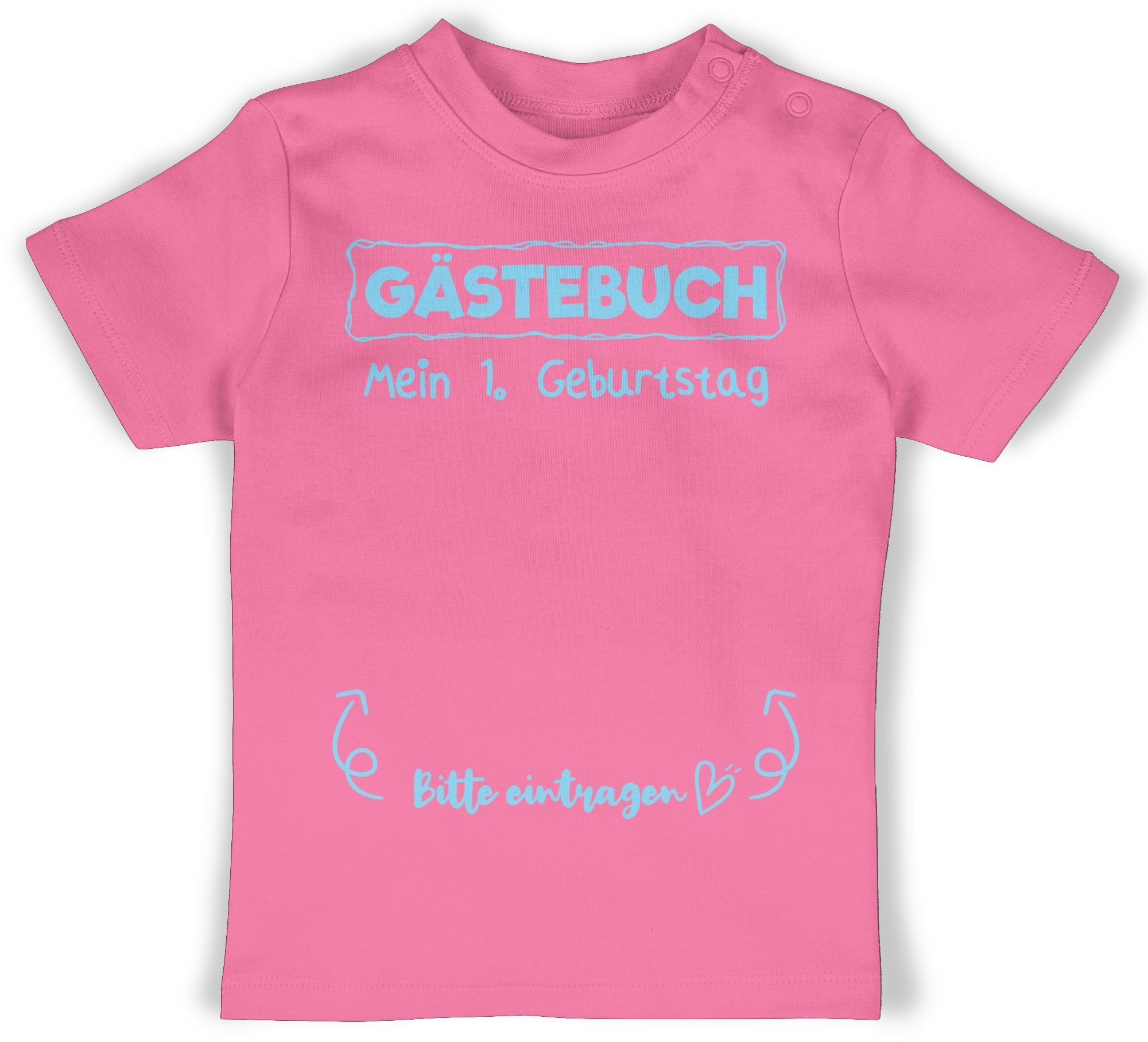1. Shirtracer Gästebuch T-Shirt Mein Geburtstag erster blau Pink 2 Geburtstag
