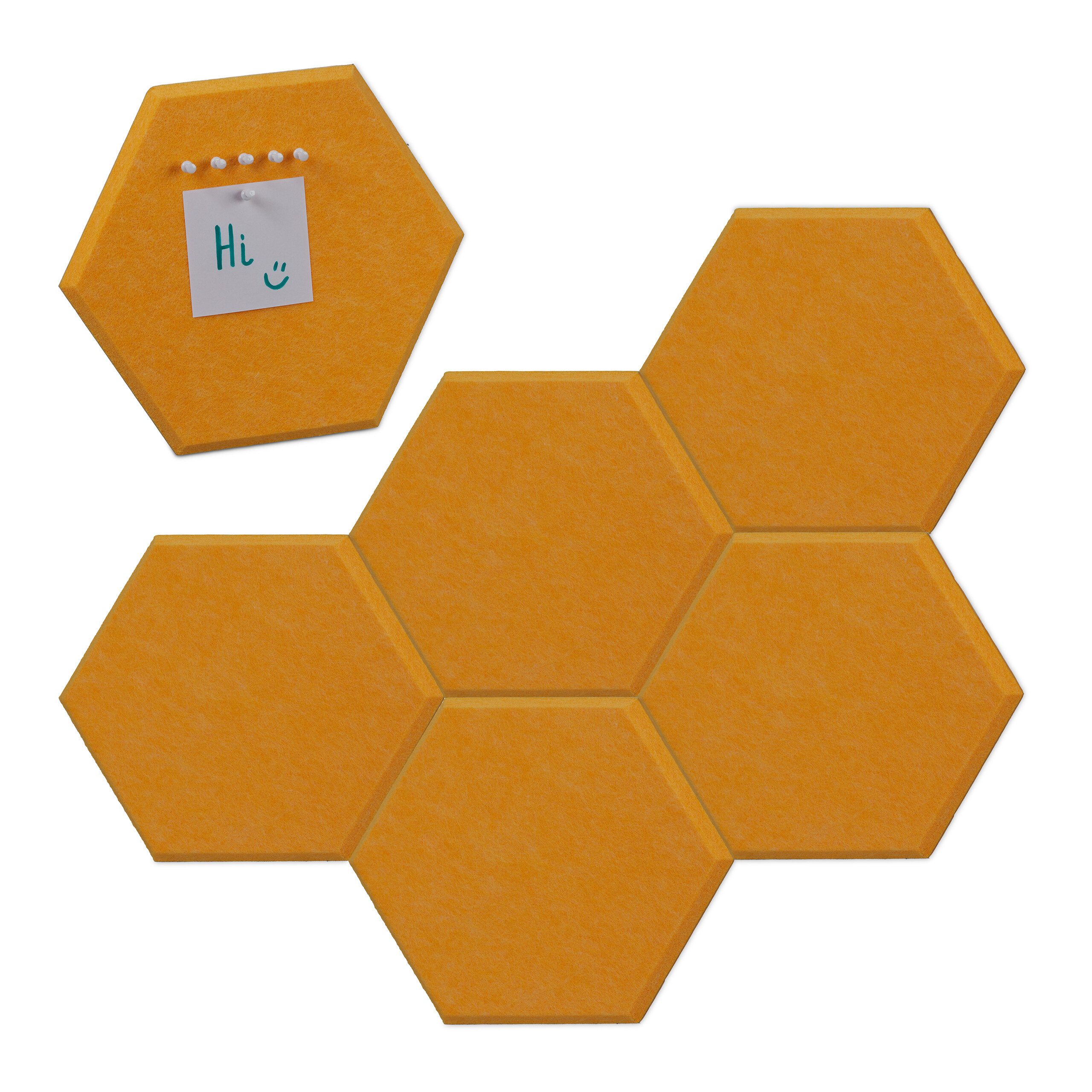 relaxdays Pinnwand Gelbe Filzpinnwand Sechsecke 6er Set günstig online kaufen