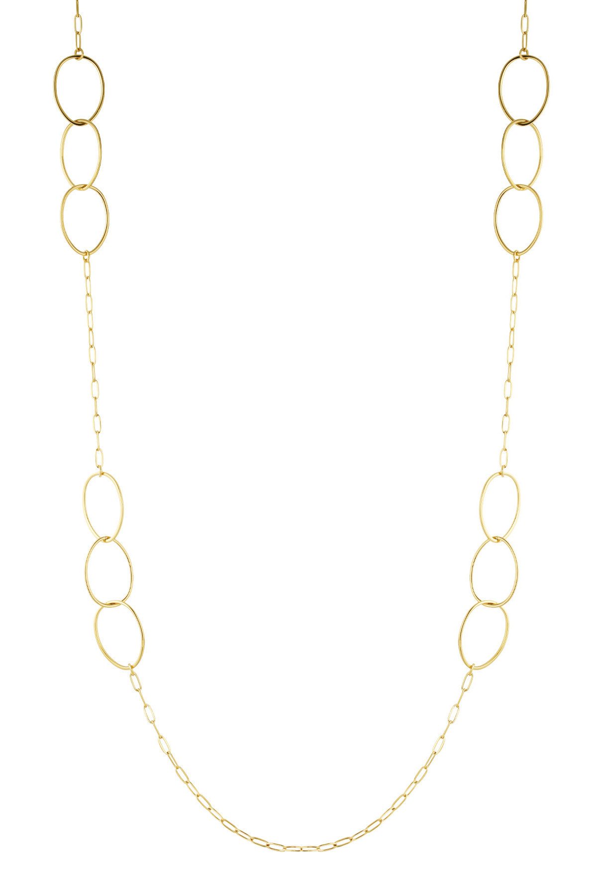 MyBeautyworld24 Edelstahlkette Lange Halskette mit dreifach ovalen Anhängern – Gold