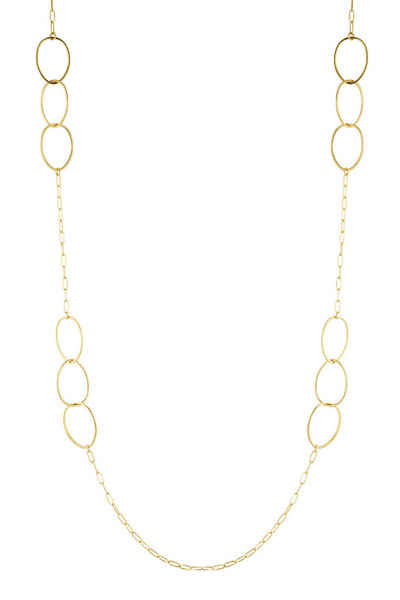 MyBeautyworld24 Edelstahlkette Lange Halskette mit dreifach ovalen Anhängern – Gold