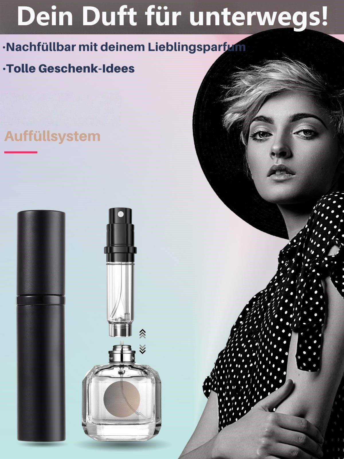 FOUORTUNATE-BEE Parfümzerstäuber Parfümzerstäuber nachfüllbar (Befülltechnik ohne Trichter leer Parfüm Zerstäuber Sprühflasche für Reise Handtasche unterwegs - 5ml, 1 St)