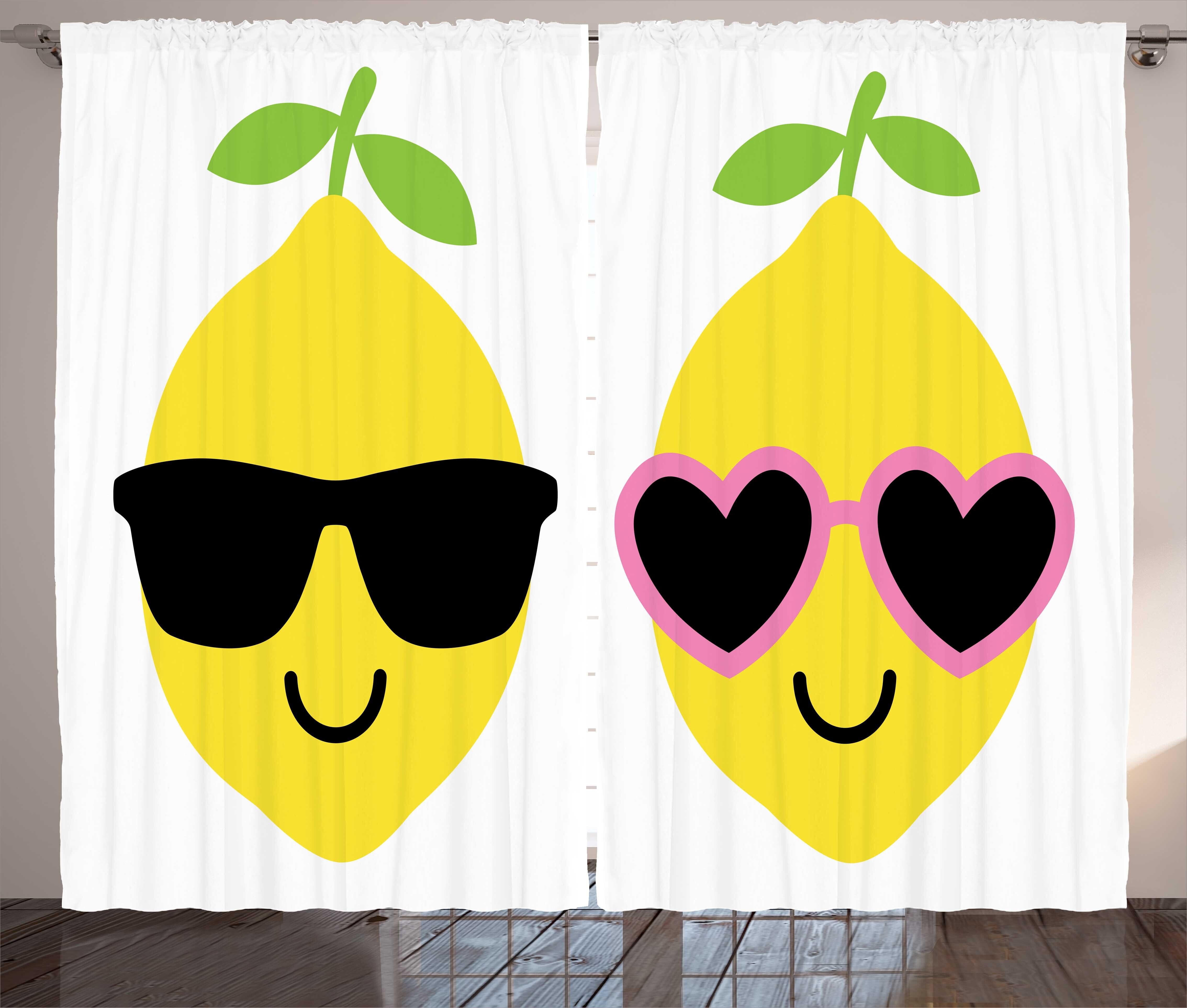 Haken, und Lemon Mädchen mit Lächeln Gardine Sonnenbrille Vorhang Kräuselband Junge Abakuhaus, Schlaufen Schlafzimmer
