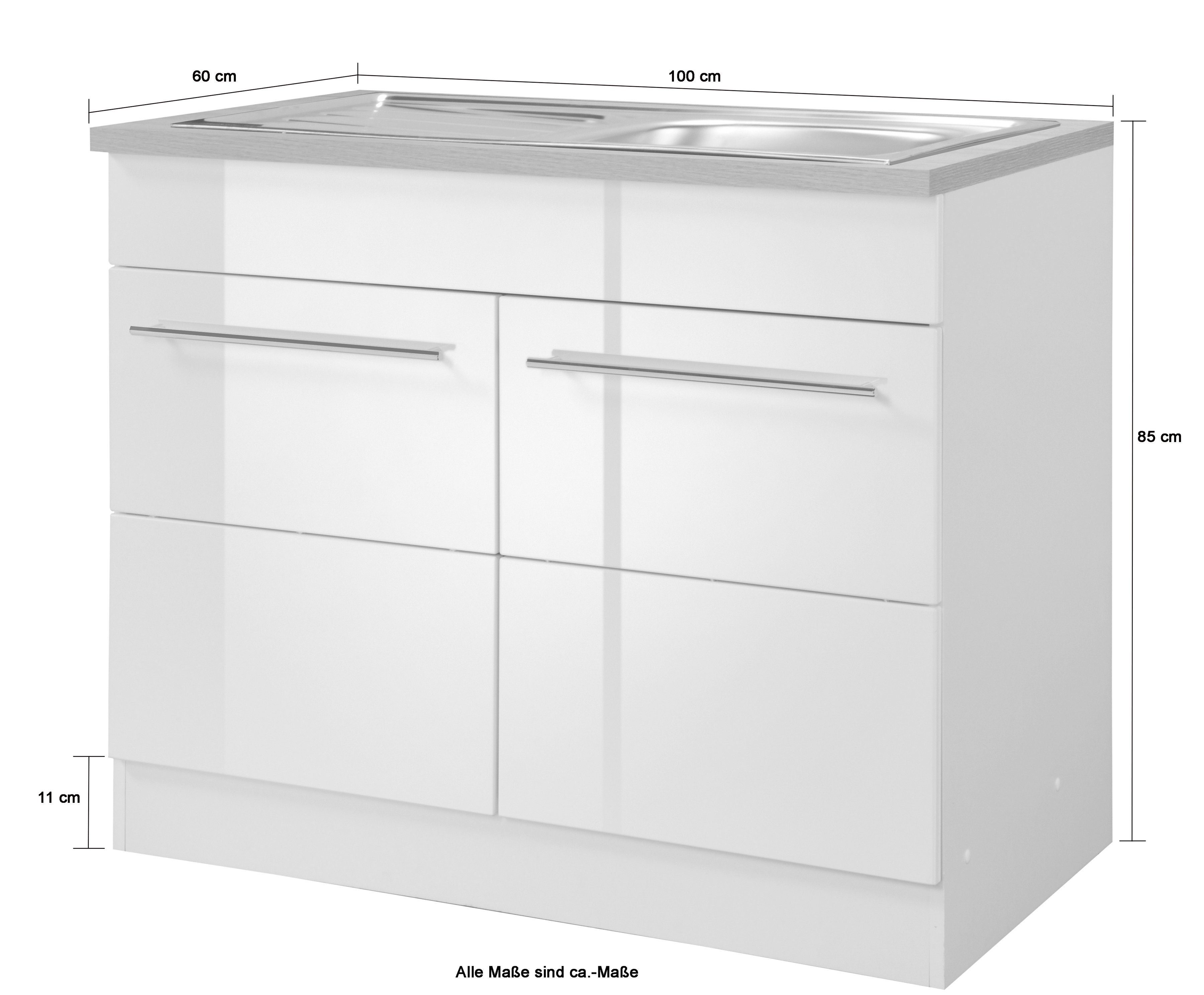 KOCHSTATION Spülenschrank KS-Wien Breite 100 cm, inkl. Einbauspüle