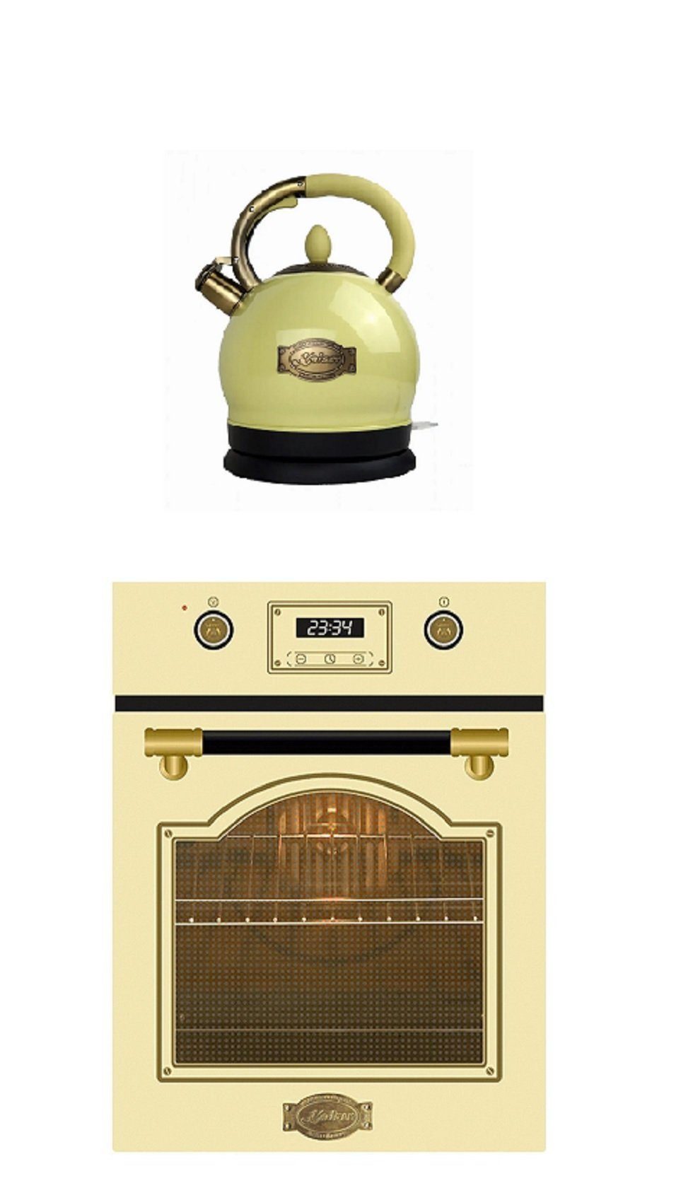 Kaiser Küchengeräte Backofen-Set EH 4796 ElfAD+Wk 2000 ElfEm, mit 1-fach-Teleskopauszug, Retro Backofen Einbaubackofen 45 cm 9 Funktionen+Retro Wasserkocher