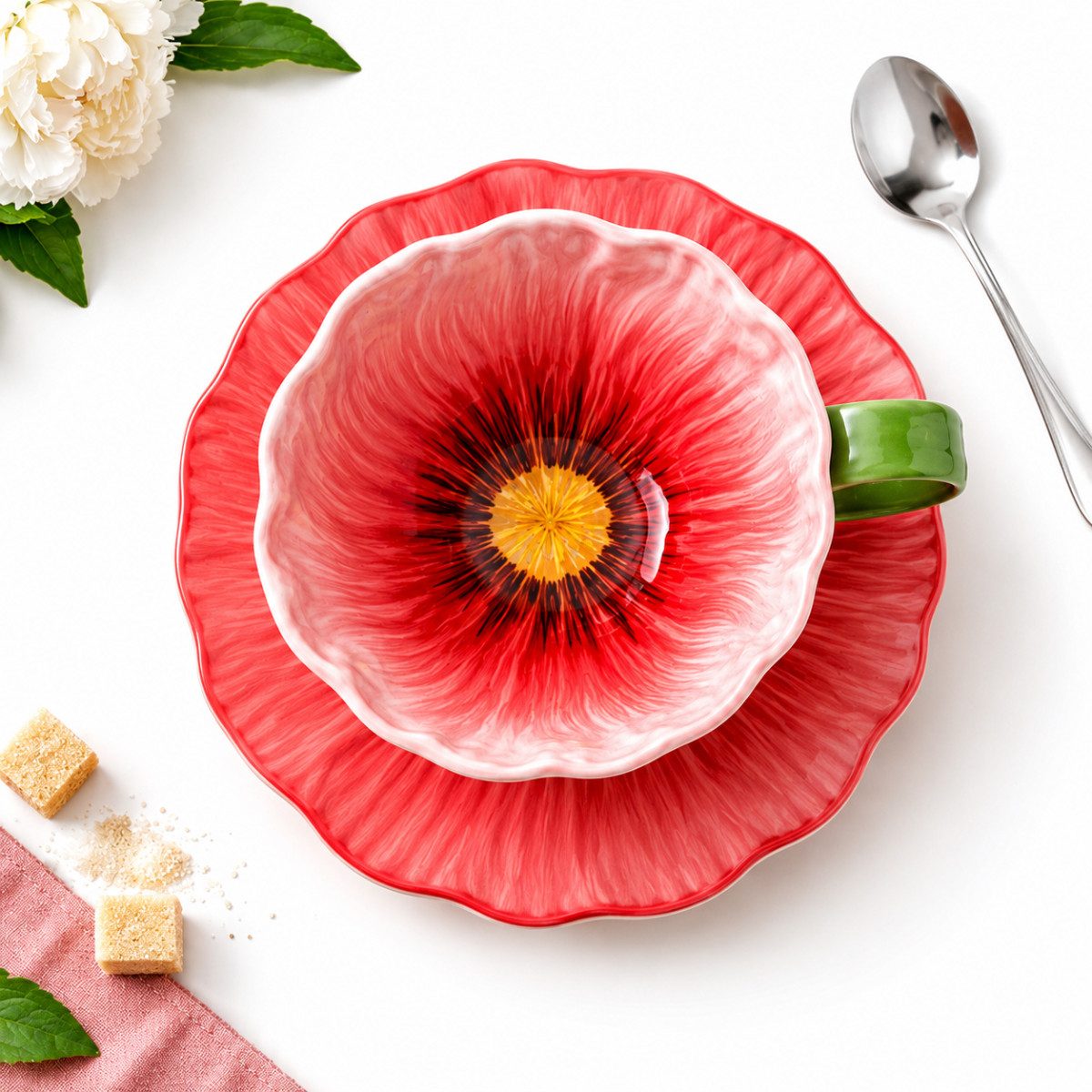 R2 Invest Tasse Kaffeetasse mit Untertasse Elegante Tassen mit floralem Design, 2-tlg.