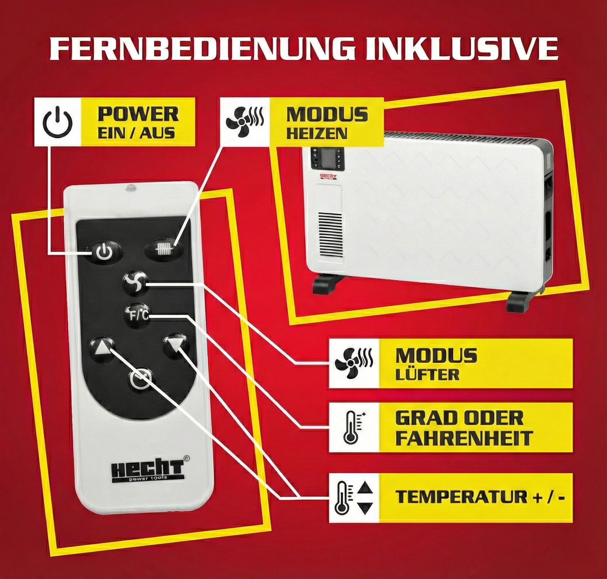 Hecht Konvektor Elektro Heizung Heizlüfter Elektroheizer 3623, 2300 W, Thermostat, Timer, Stromsparend – Bild 4 von 5