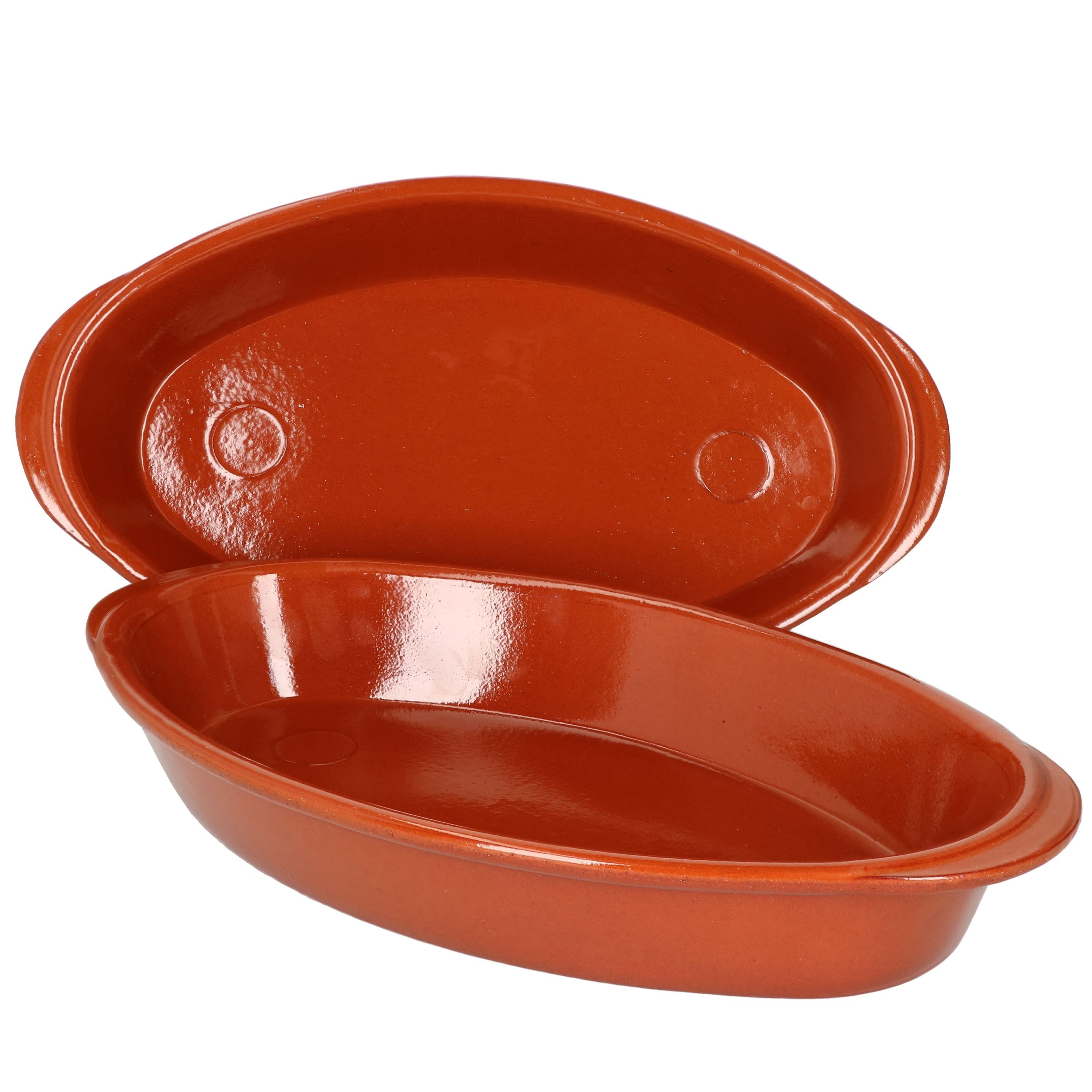 MamboCat Auflaufform 2er Set Ovale Auflaufform Boris Ton 32x18cm Größe M Mittelalter, Steingut