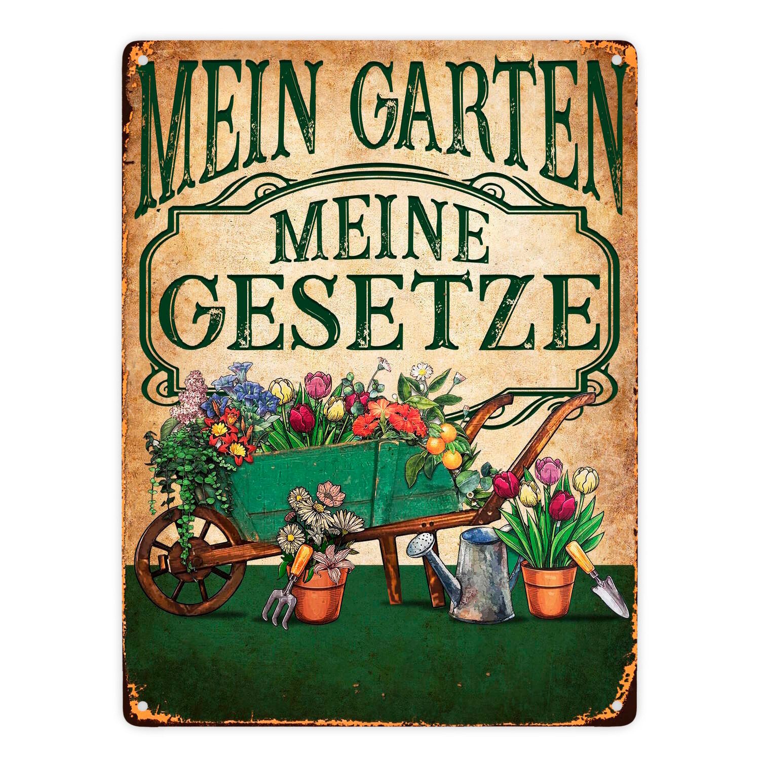 speecheese Metallschild Mein Garten Meine Gesetze Metallschild XXL in 28x38 cm mit