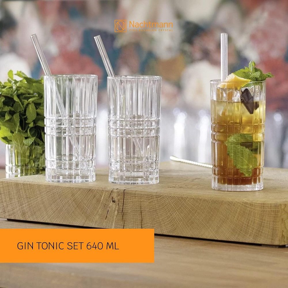 Nachtmann Longdrinkglas Nachtmann Square Longdrink 445ml 4er Set + Trinkhalme, Kristallglas – Bild 4 von 5