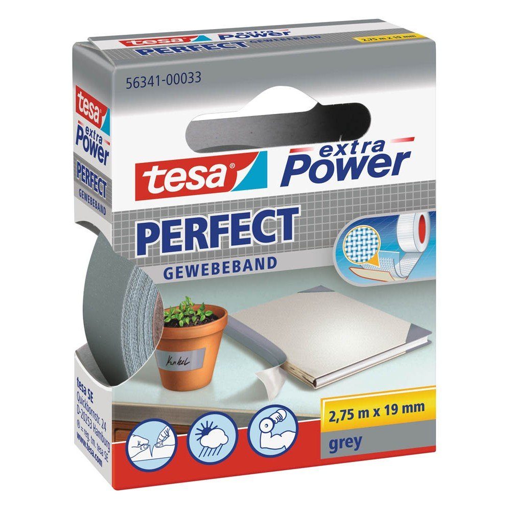Klebeband tesa® extra Power® Perfect 56341 Gewebeband grau 19mm x 2,75m
