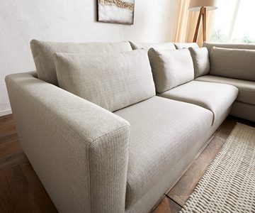 DELIFE Ecksofa Isla, Strukturstoff Schlamm 330x225 cm Ottomane rechts