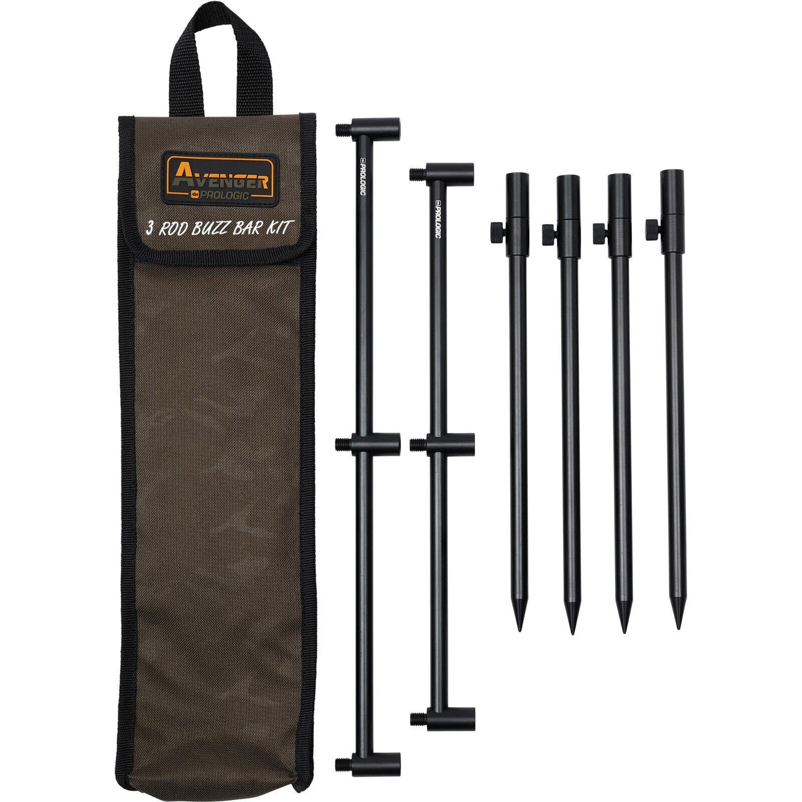 Ruten Voll 3 KIT Prologic Hochwertiges (Spar-Set, BAR 6-tlg., bis 20-34cm BUZZ Rutenhalter, AVENGER Aluminium) verstellbar