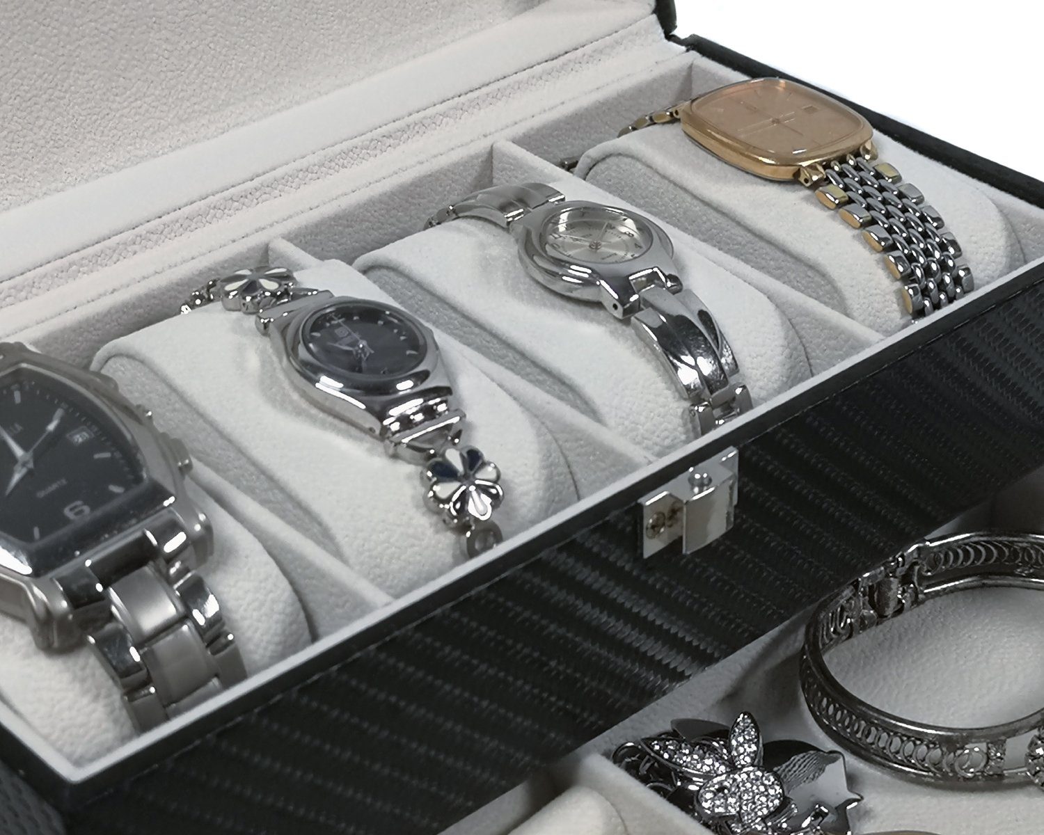 Yudu Uhrenbox Uhrenbox Uhrenkoffer Schmuckkästchen Schmuckkoffer mit Schublade – Bild 5 von 5