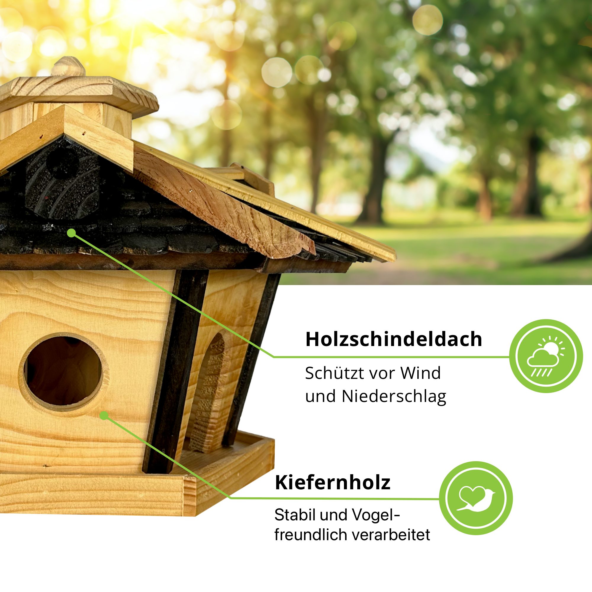 gartenetage Vogelhaus Großes Sechseckiges Vogelhaus aus Holz mit Holzschindeldach, Wetterbeständiges Vogelfutterhaus - Ideal für Garten und Terrasse