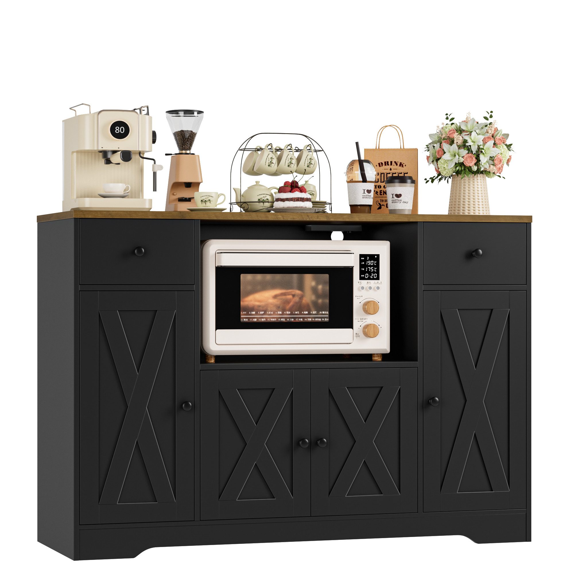 HOMECHO Sideboard, Küchenschrank mit verstellbare Ablagen und Mikrowellenregal