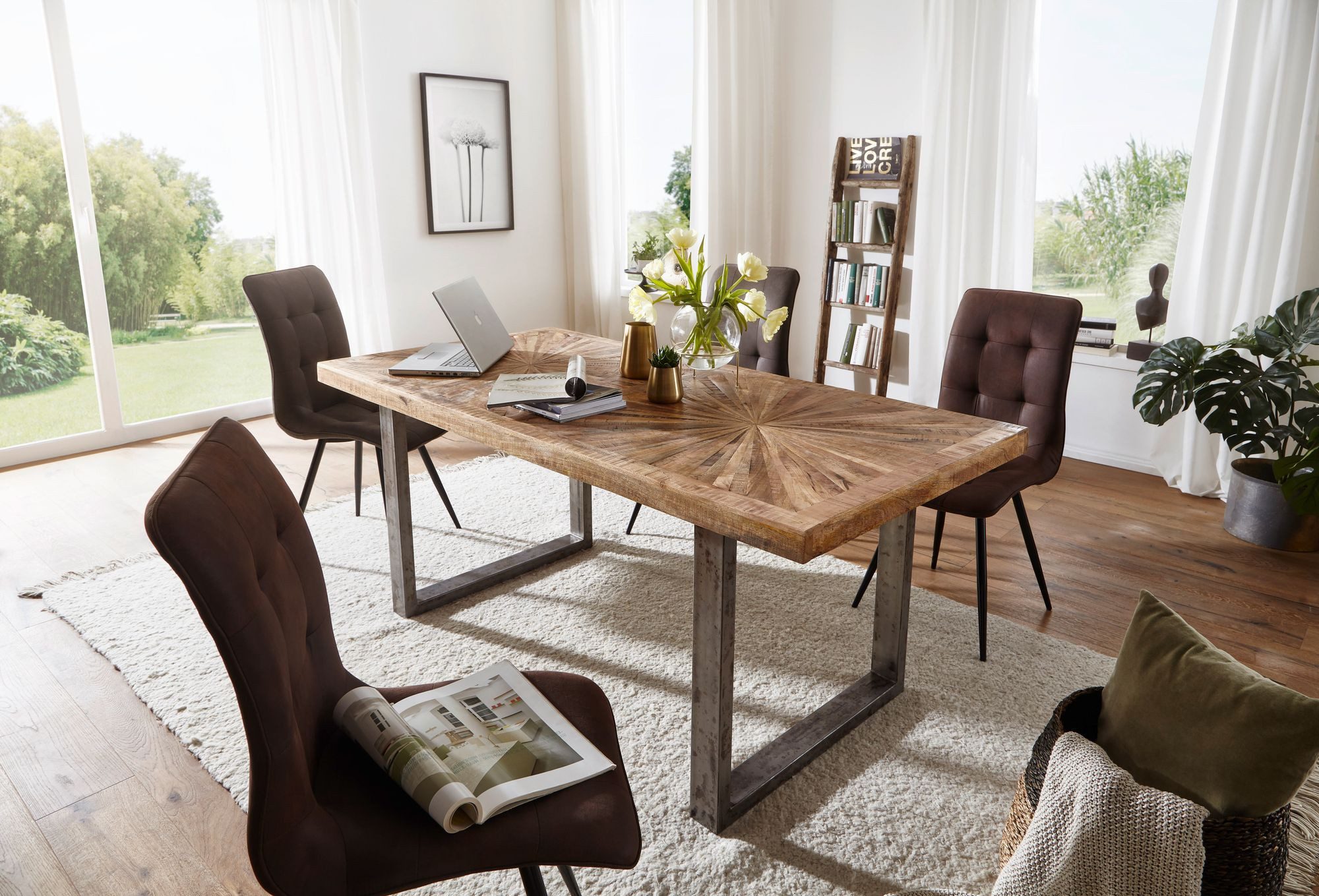 Wohnling Esstisch WL5.949 200 x 100cm Esszimmertisch Natur Küchentisch Holz Massiv Tisc (5x100 cm, Mango Massivholz Esszimmertisch 200x76), Holztisch Esszimmer, Küchentisch mit Metallgestell