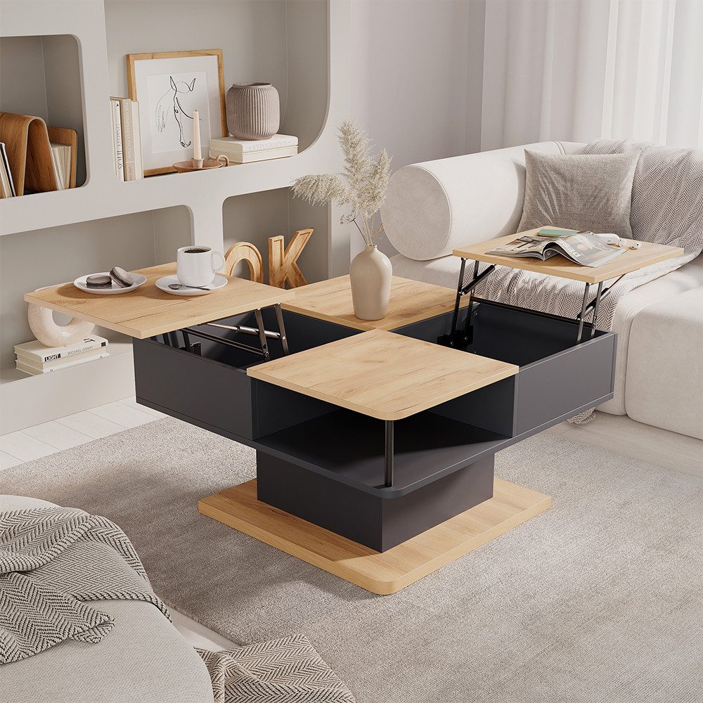 Vicco Couchtisch Movira, Anthrazit/Goldkraft Eiche, 80 x 45 cm mit Staufächern (1-St)
