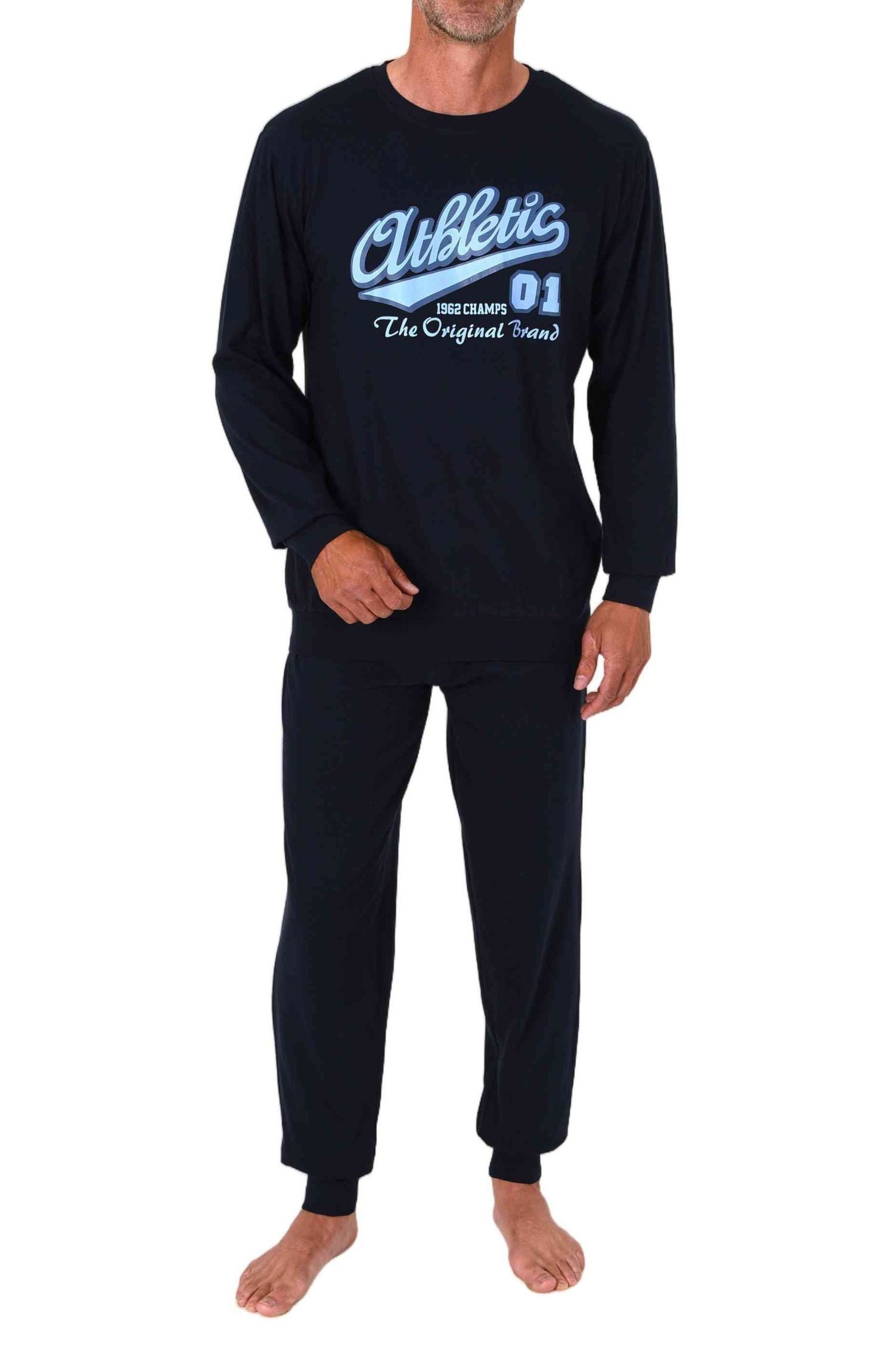 Normann Pyjama Normann Herren langarm Schlafanzug mit Bündchen Pyjama mit Frontprint