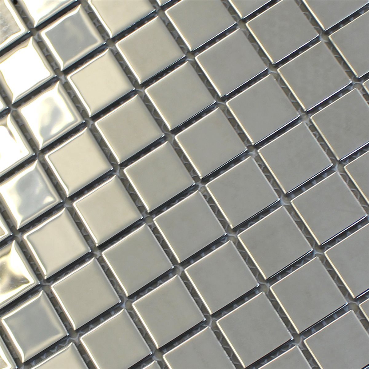 Mosafil Mosaikfliesen Glasmosaik Fliesen Alvor, Glas 32.700x30.200, silber, Verlegefertig auf ein Netz geklebt – Bild 2 von 4
